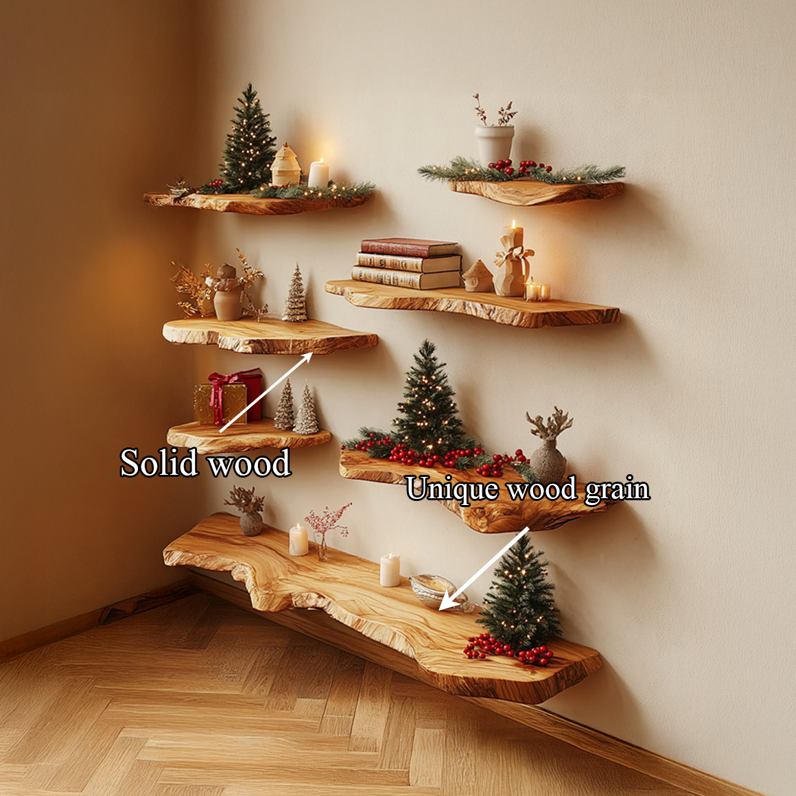 Rustic Natural Floating Wall Shelves Living Room Decor Display SINLSAFL347