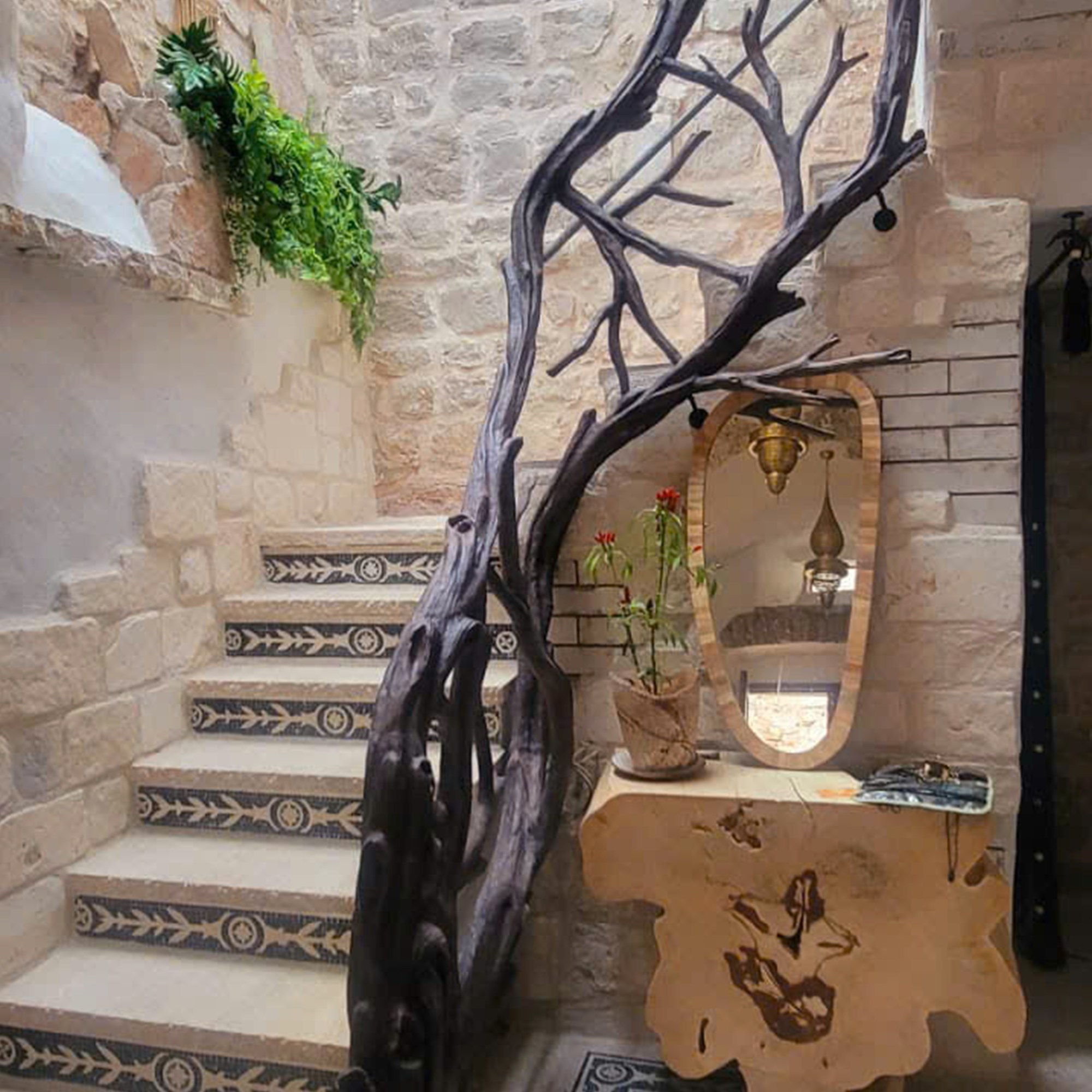 Elegant Wooden Branch And Leaf Stair Railing Custom Stair Railing Country Style SINLST001