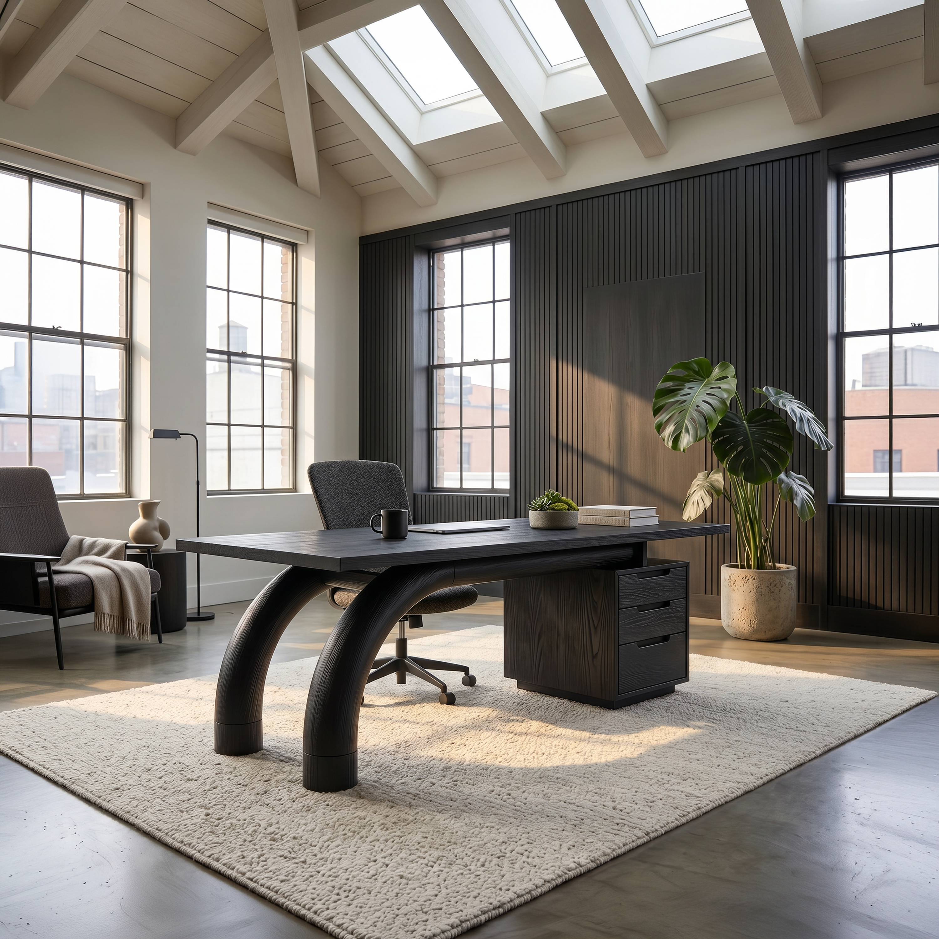 Modern Curved Desk With Open Shelf For Home Office SILDTTNDE030