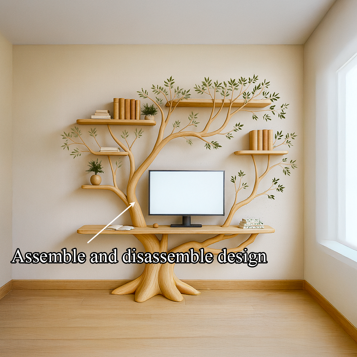 Midcentury Tree Bookshelf Desk Living Bedroom SINLSATB267
