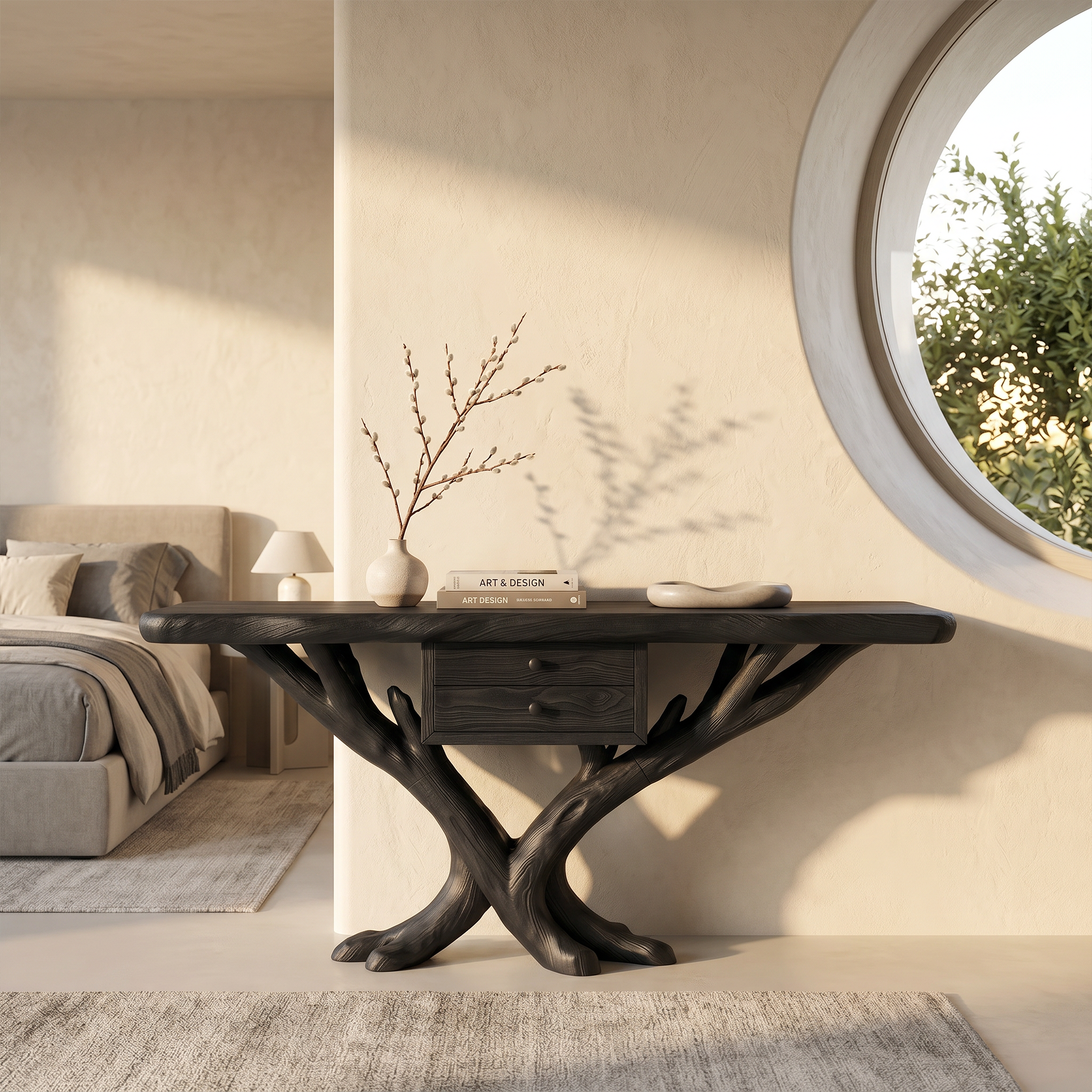 Organic Modern Tree Base Console Table Luxury Entryway SILDTTRCS071