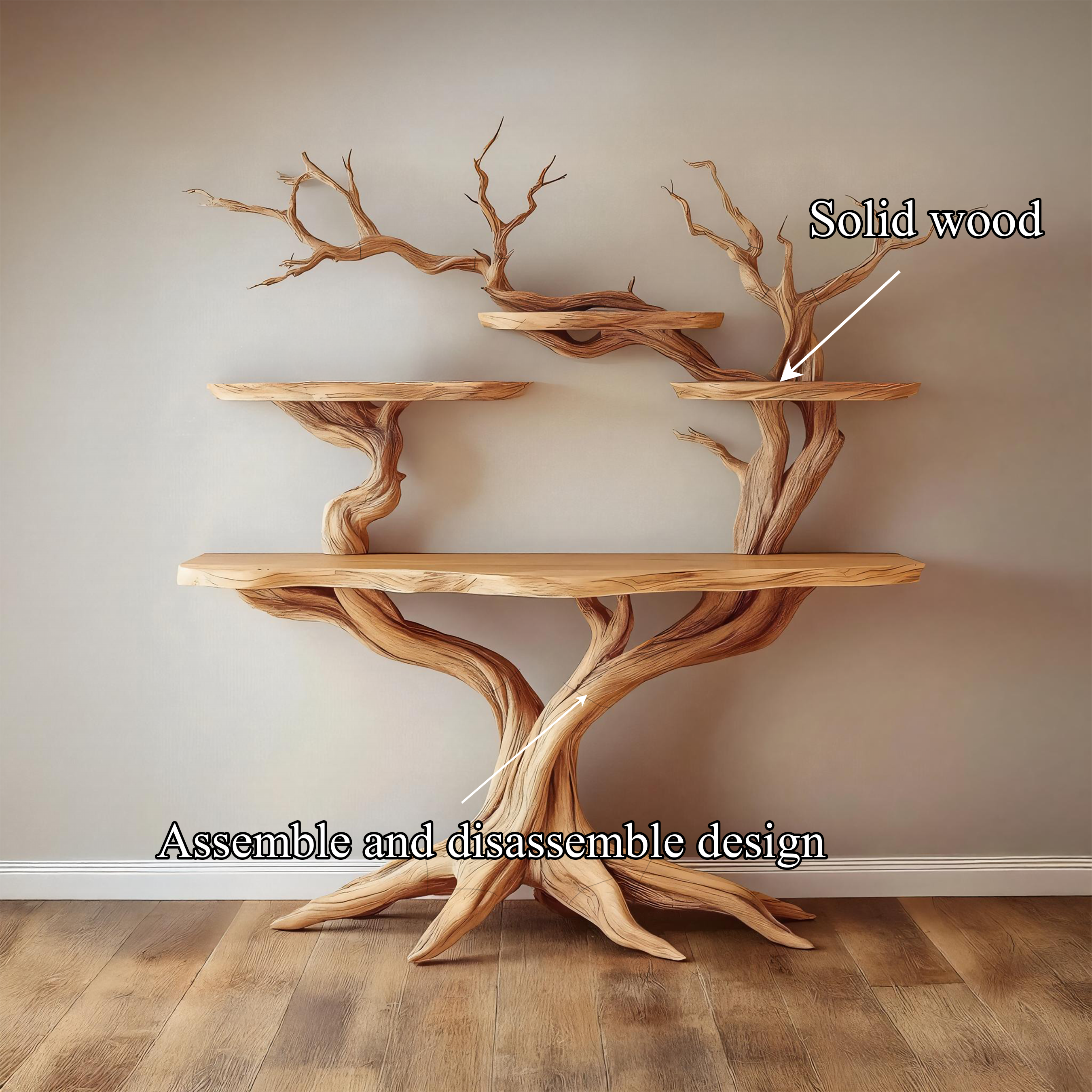 Tree Bookshelf Table Solid Wood Nature Style Gift SINLSACS097