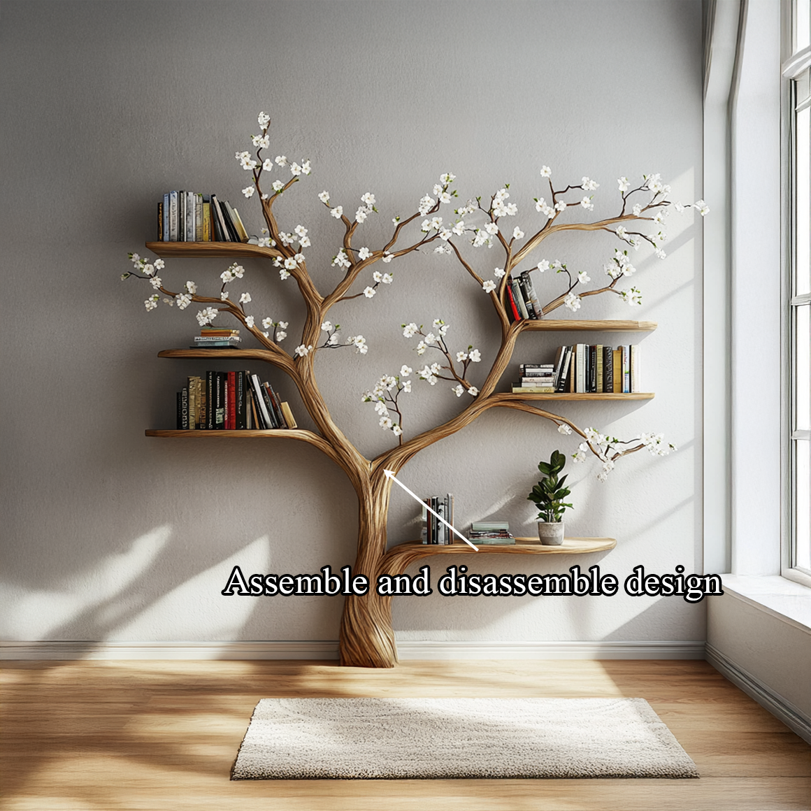 Rustic Flowering Tree Bookshelf Bedroom Or Living Room SINLSATB459