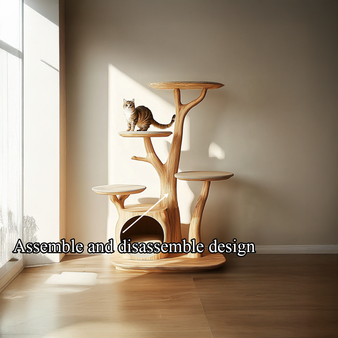 Rustic Cat Tree Stand Living Room Pet Furniture With House SINLSATT059