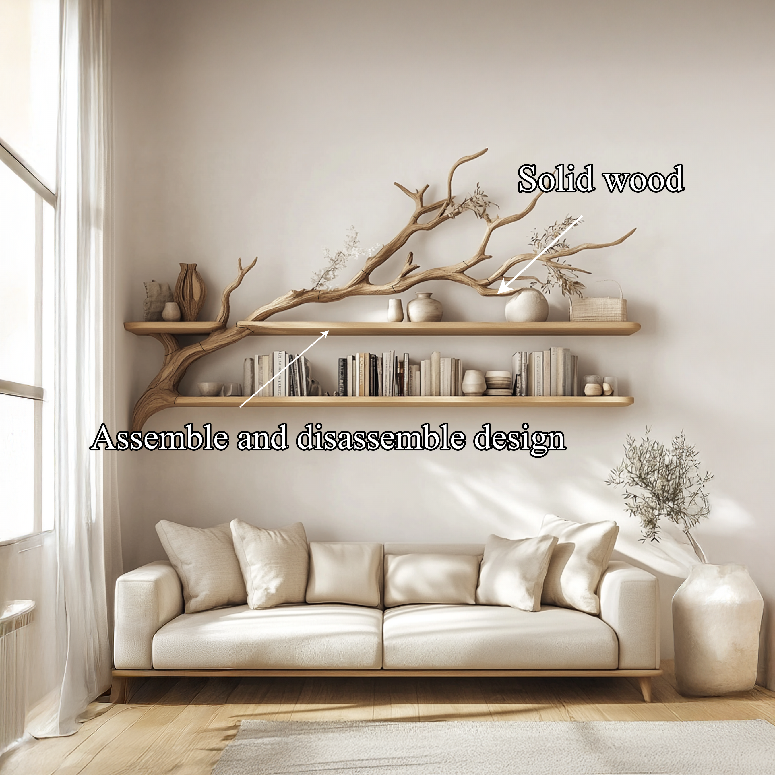 Rustic Tree Wall Art Shelf Modern Living Room SINLSATBS041