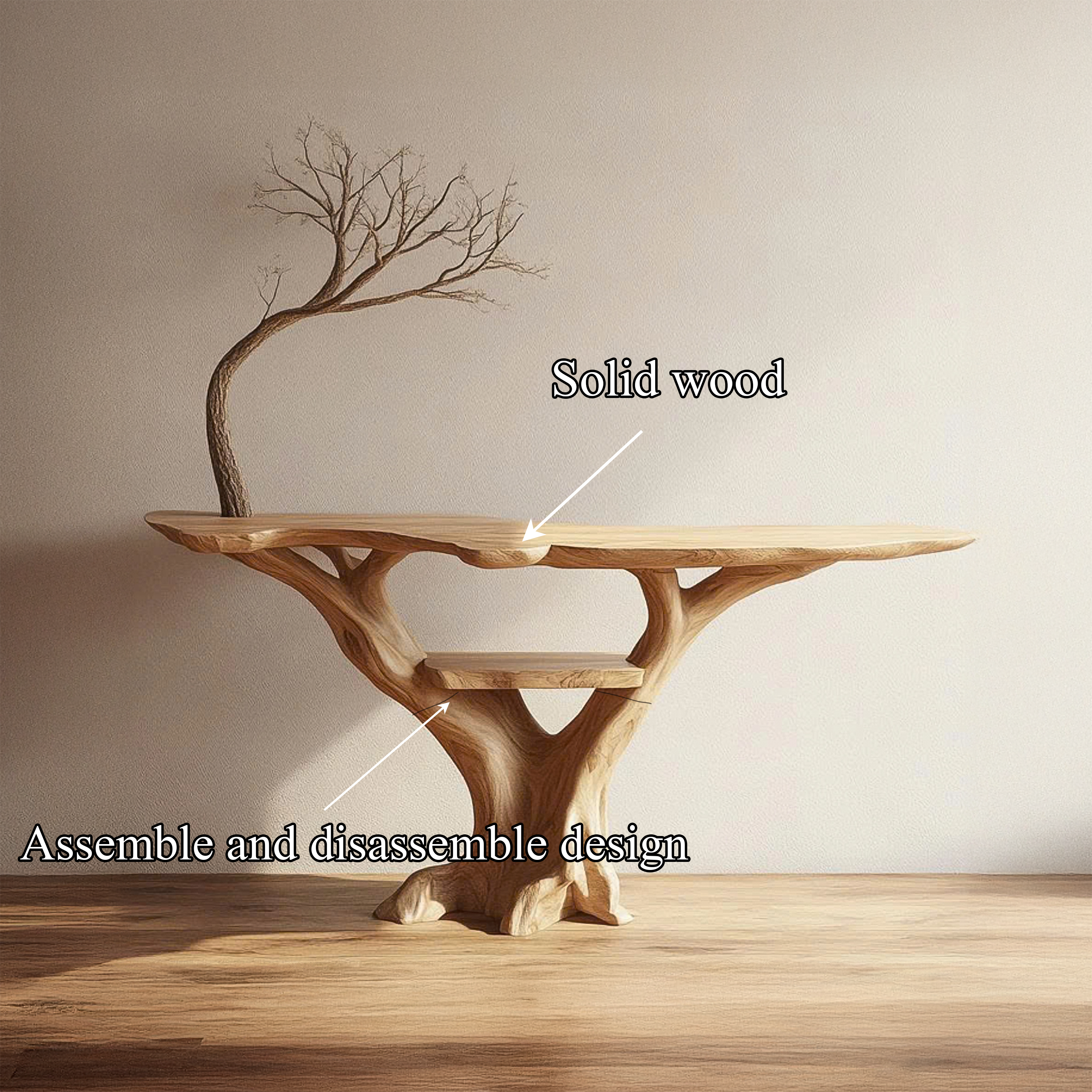 Mid Century Console Table Sculpted Wood Tree Hallway Entrance SINLSACS391