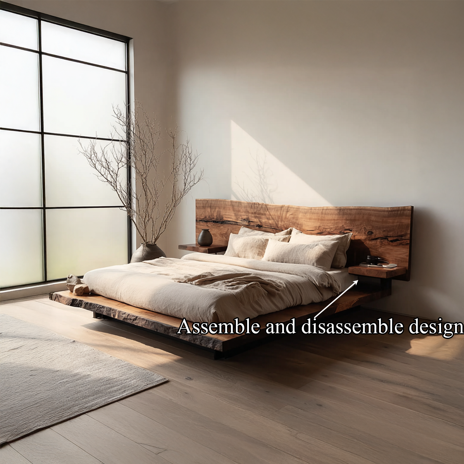 Rustic Wooden Bedframe Farmhouse Bedroom SINLSAWB028