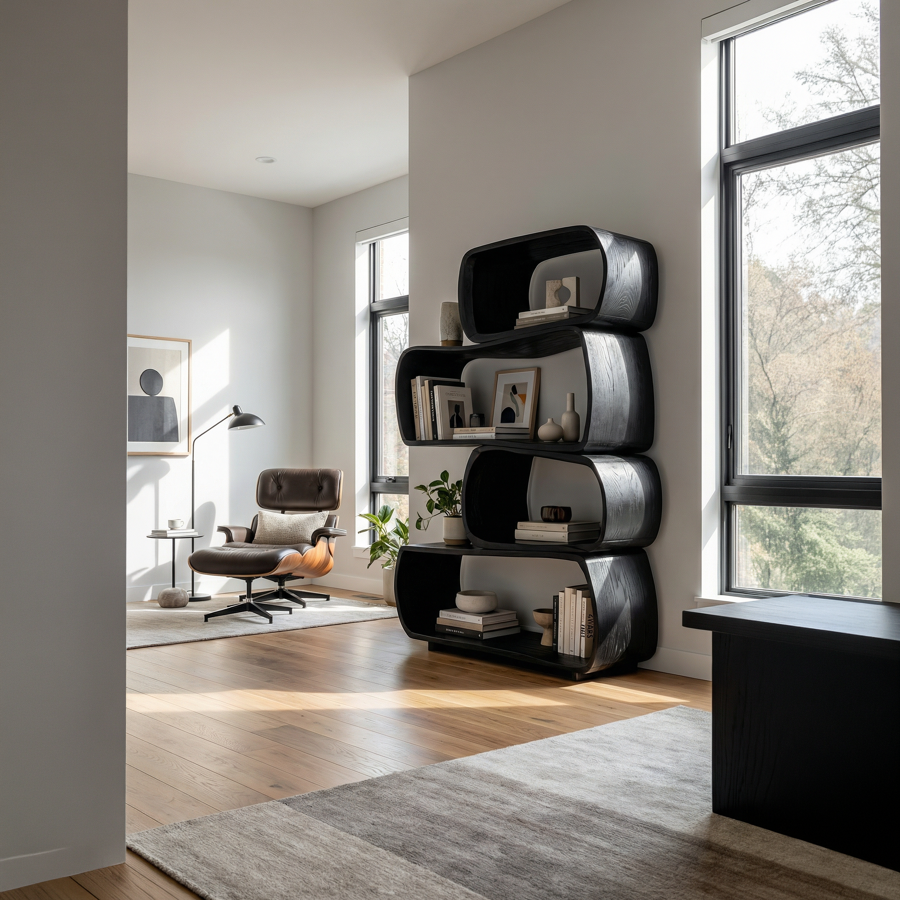Rustic Farmhouse Abstract Bookshelf Apartment Living Space SILDTTRBS013