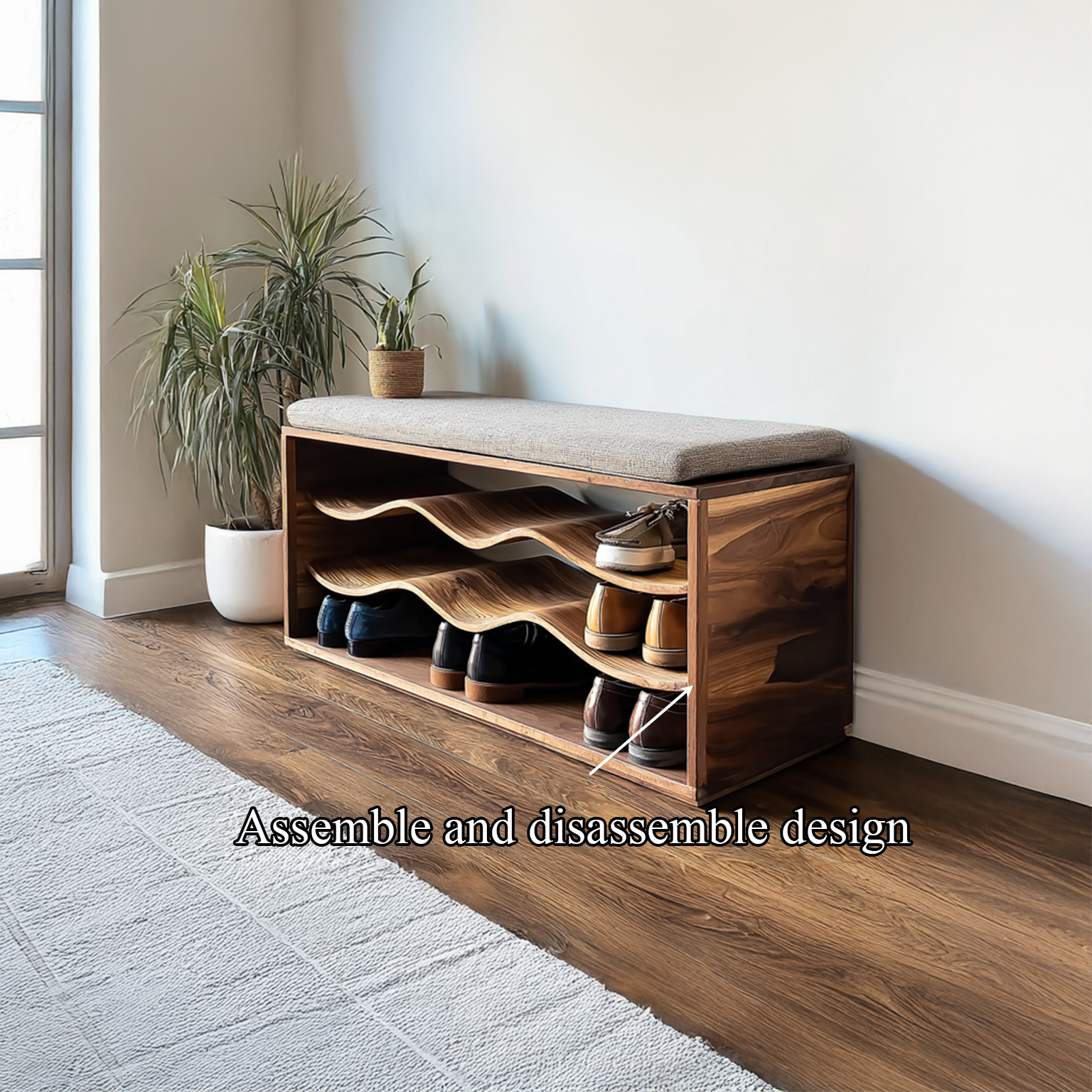 Midcentury Shoe Rack Bench Entryway SINLSASB035