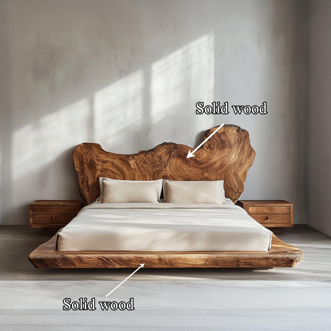 Mid Century Bedroom Low Profile Wood Bed SINLSAWB078