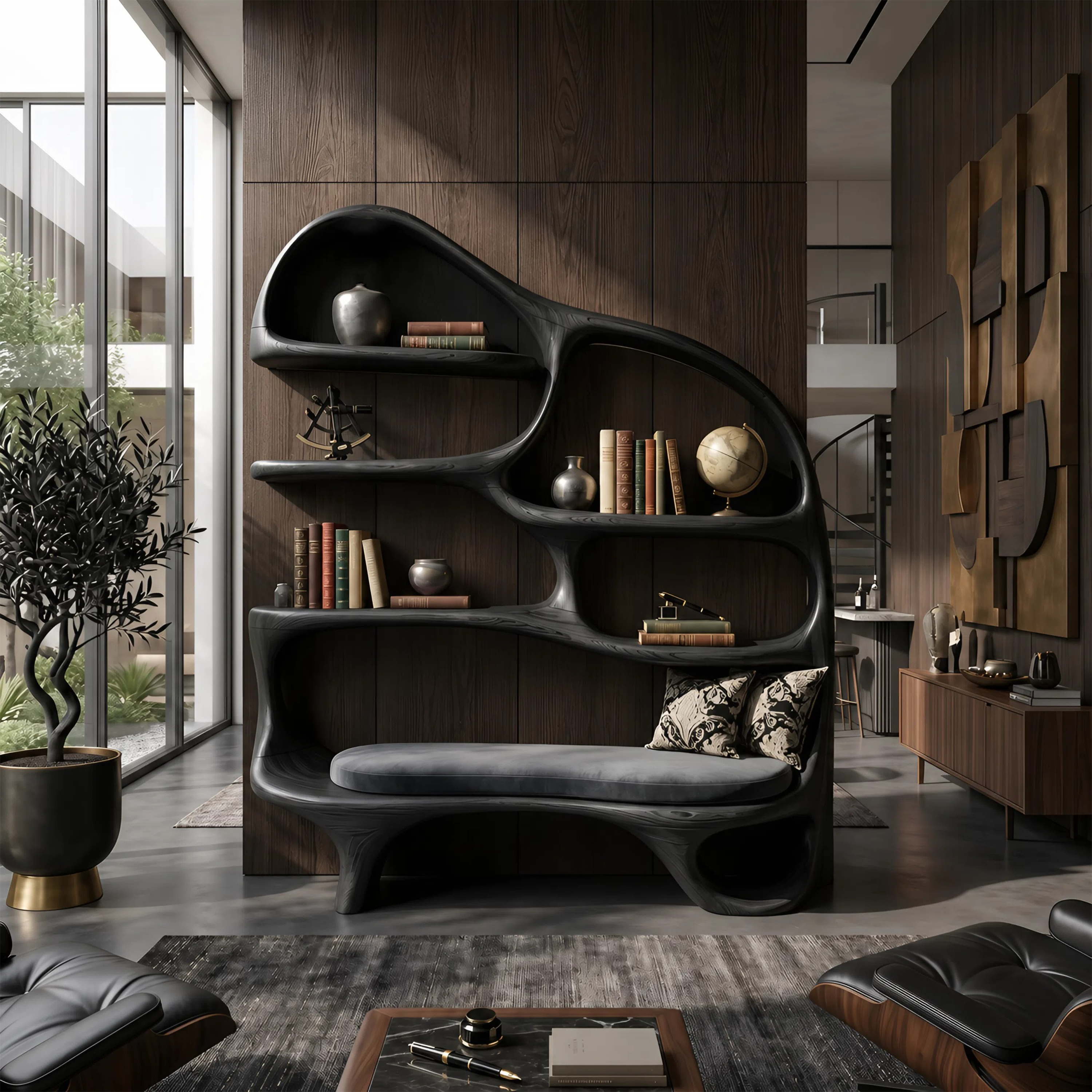 Modern Reading Nook Bookcase For Contemporary Living Room SILDTTNBS057