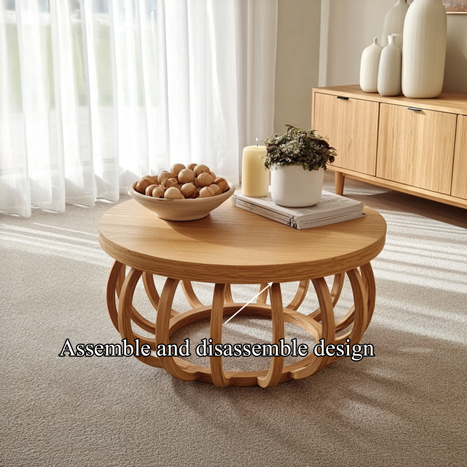 Midcentury Modern Coffee Table Round Living Room SINLSACF039