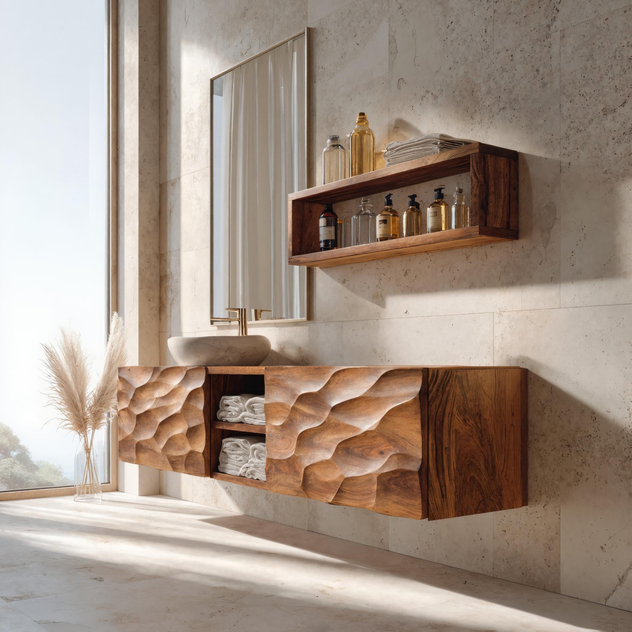 Sculptural Wall Mounted Bathroom Vanity For Bathroom Space RTTHHNBRV003