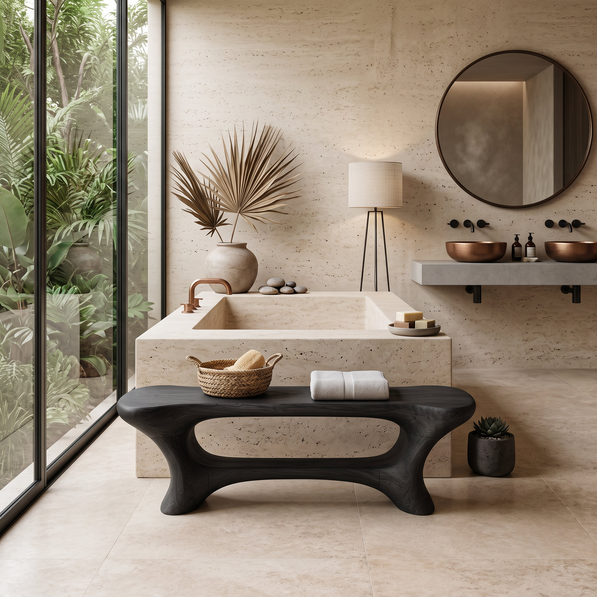 Modern Organic Bathroom Seat With Center Shelf For Bathroom SITHTTSB021