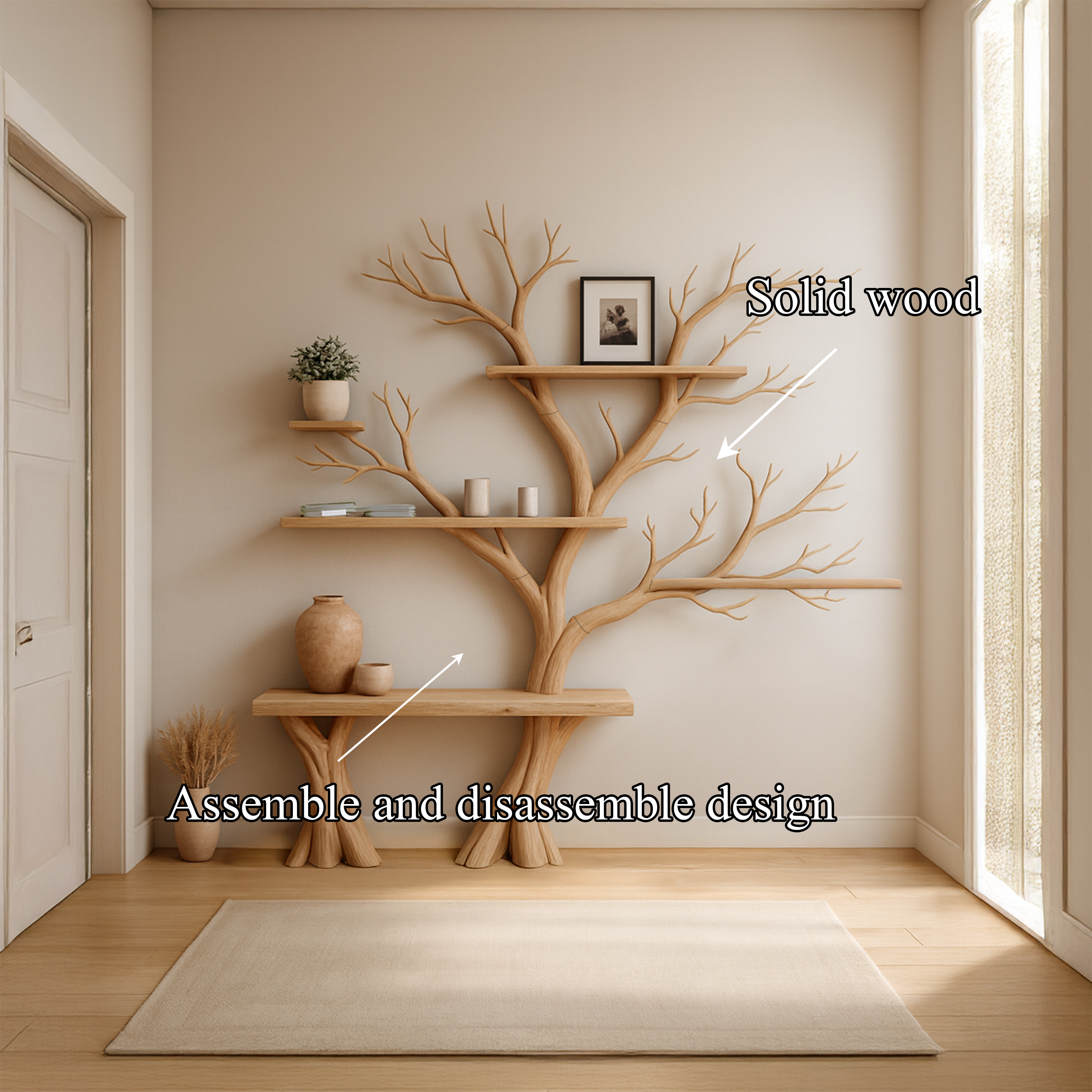 Rustic Artistic Tree Wall Bookcase Bedroom SINLSATB265