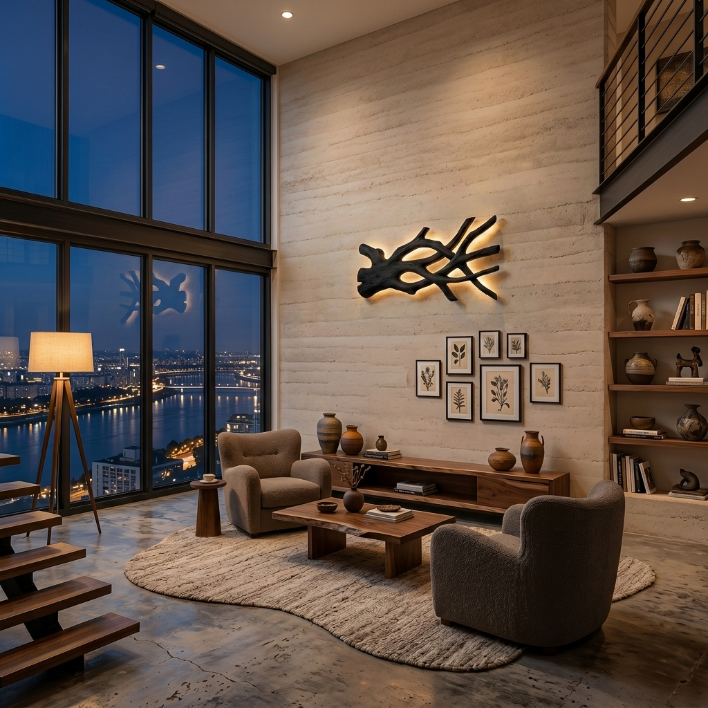 Rustic Sculptural Wood Wall Light For Bedroom Interior RTTHTTLAM054