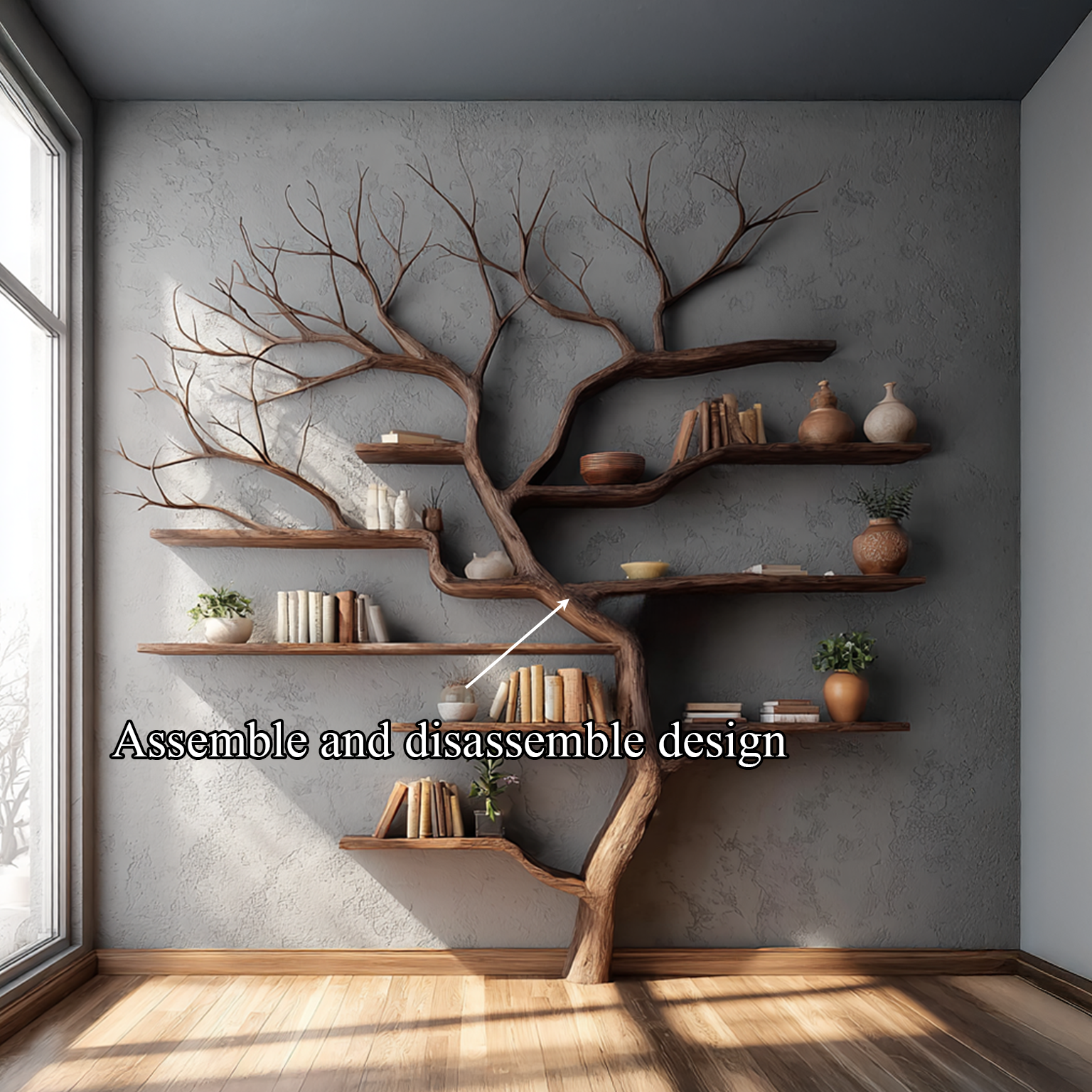 Rustic Tree Branch Bookshelf Living Wall SINLSATB199