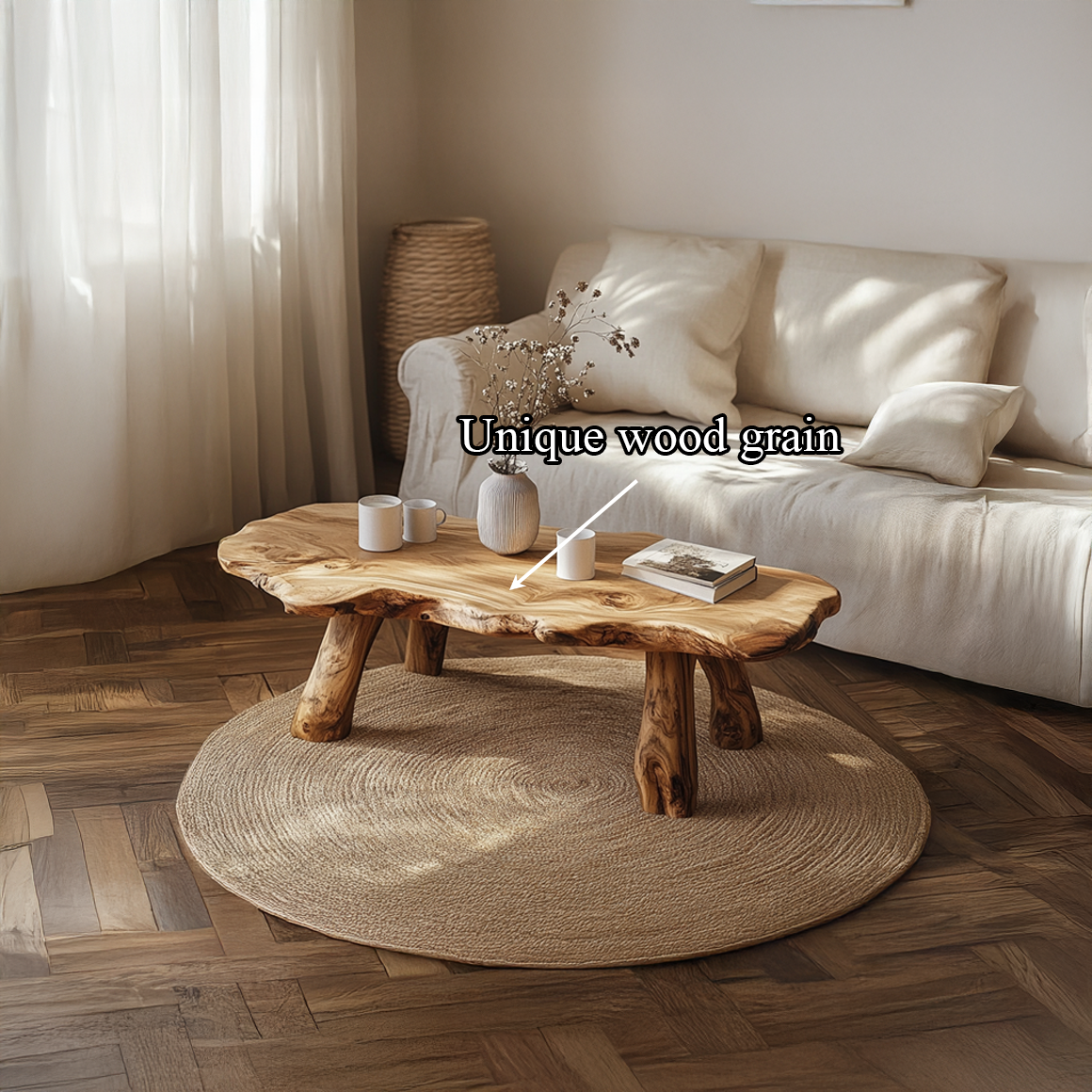 Rustic Live Edge Accent Coffee Table Living Room Family Room SINLSACF217