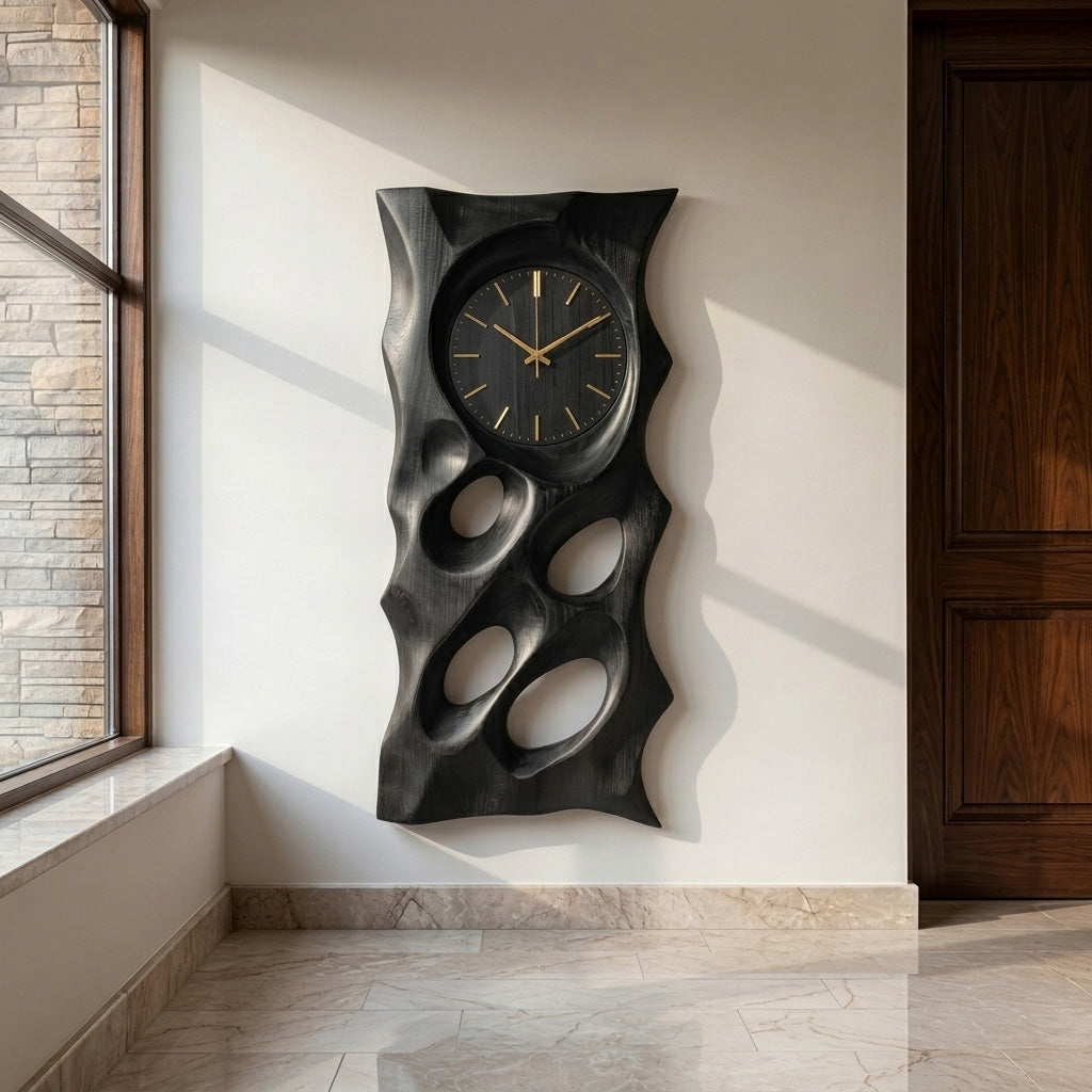 Organic Wooden Wall Clock With Hollow Form For Living Room RTTHHNWAC030