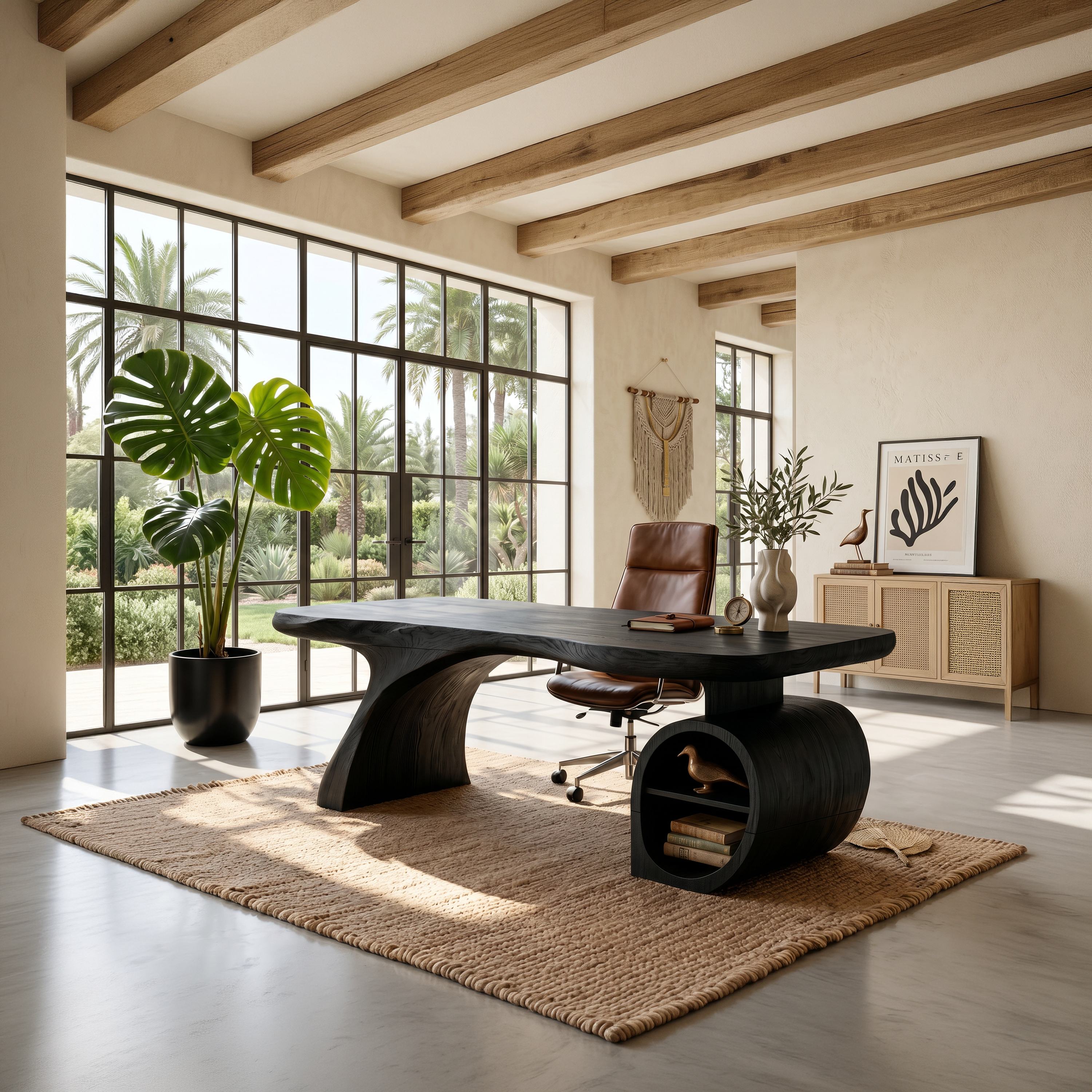 Modern Sculpted Desk With Open Storage For Home Office SILDTTNDE035