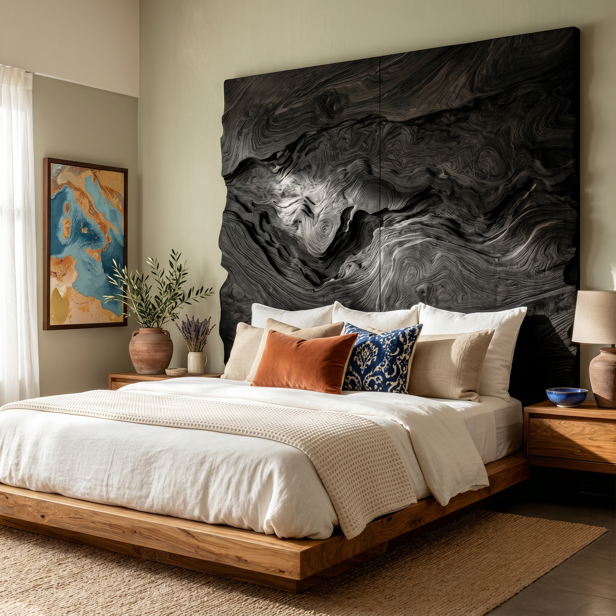 Organic Swirl Wood Headboard For Luxury Earth Tone Bedroom Decor SILDTTRHB011
