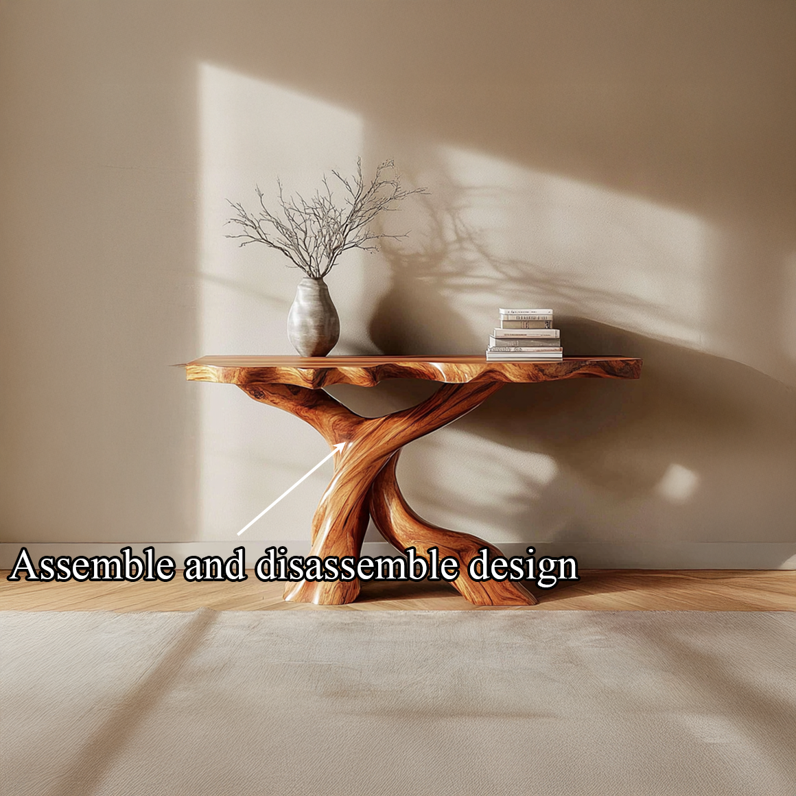 Midcentury Console Table Carved X-Base Wood Entryway SINLSACS320