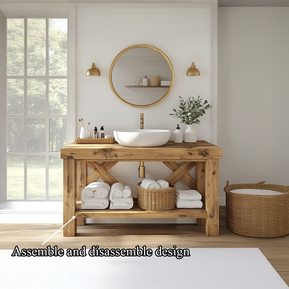 Rustic Bathroom Vanity Table Natural Wood Country Bathroom Style SINLSABRV201