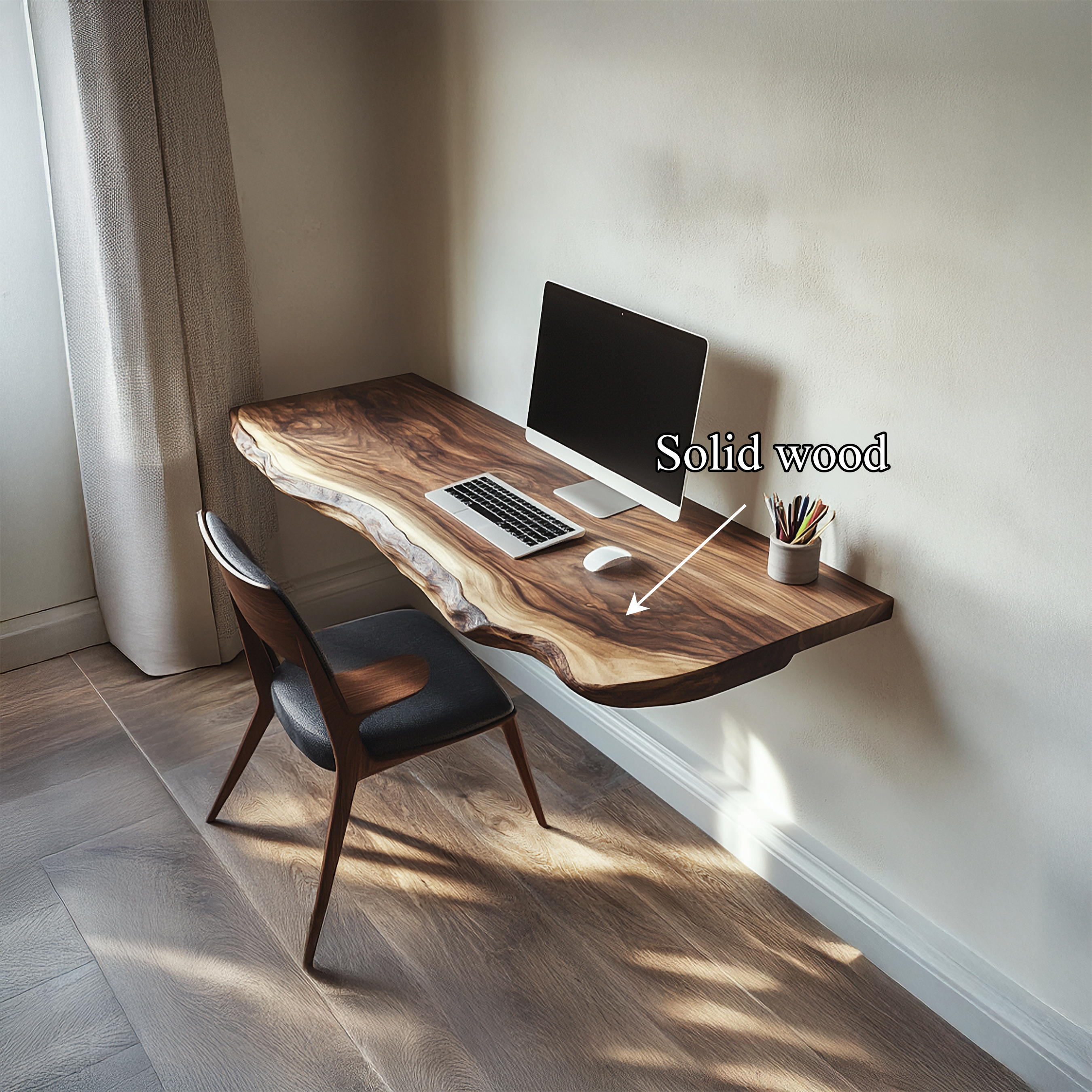Sculptural Floating Work Desk Solid Wood Study Room Interior Statement Design SINLSAFL427