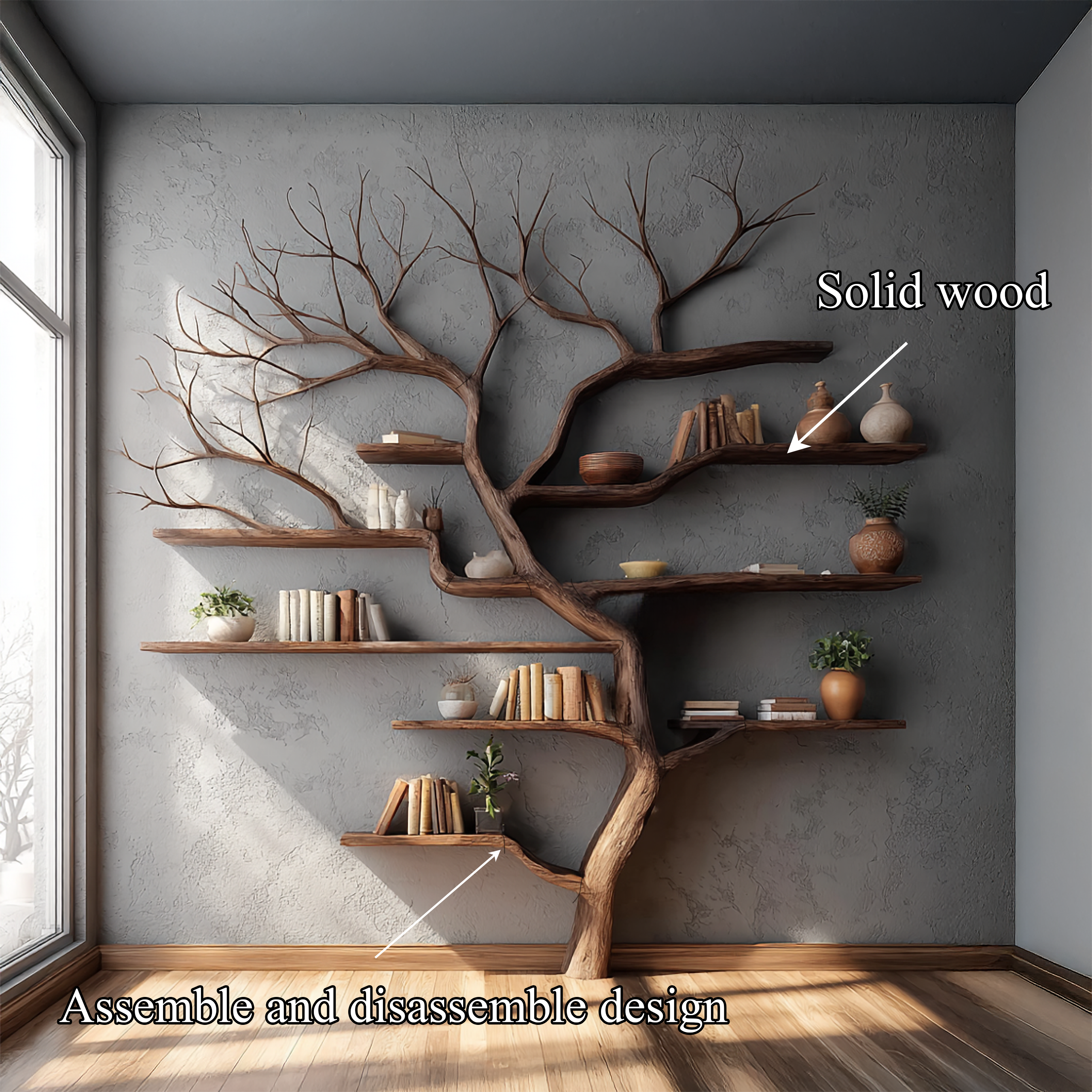 Rustic Tree Branch Bookshelf Living Wall SINLSATB199