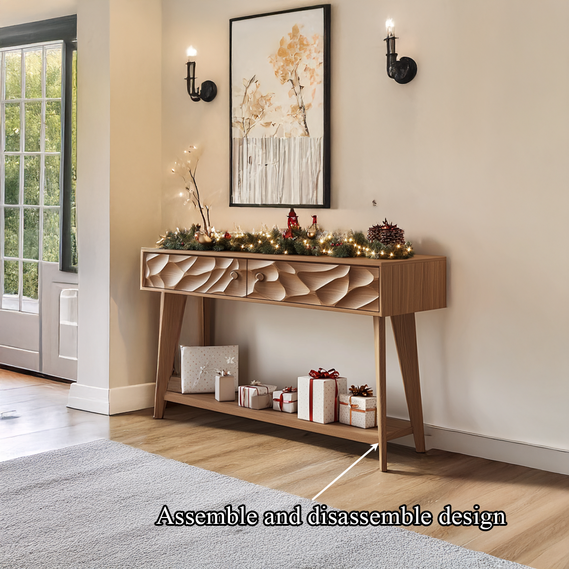 Mid Century Carved Console Table Holiday Decor Living Room SINLSACS336