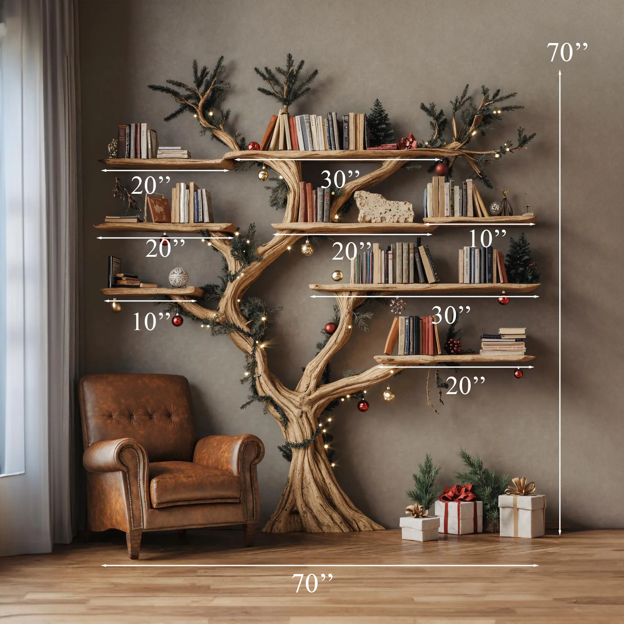 Tree Floating Bookshelf Driftwood Shelf SINLTB075