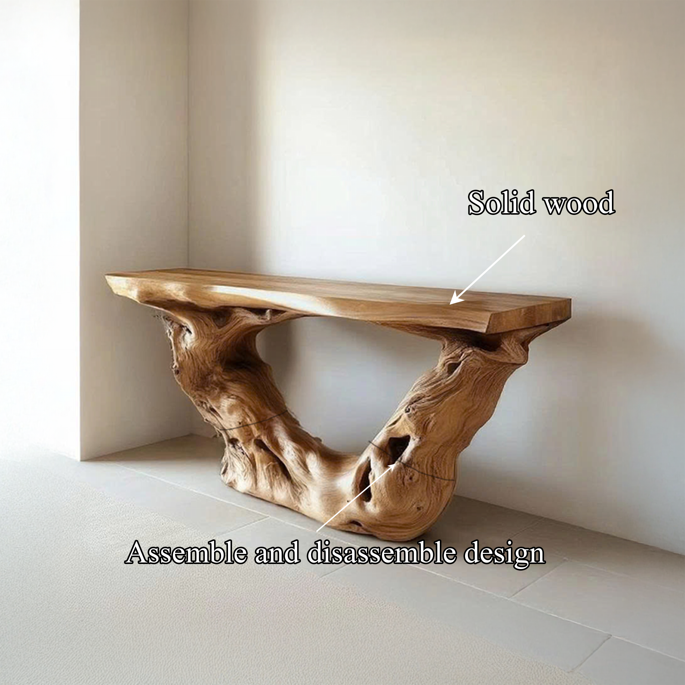 Rustic Foyer Table Wood Sculpture Slab Welcome Area SINLSACS394