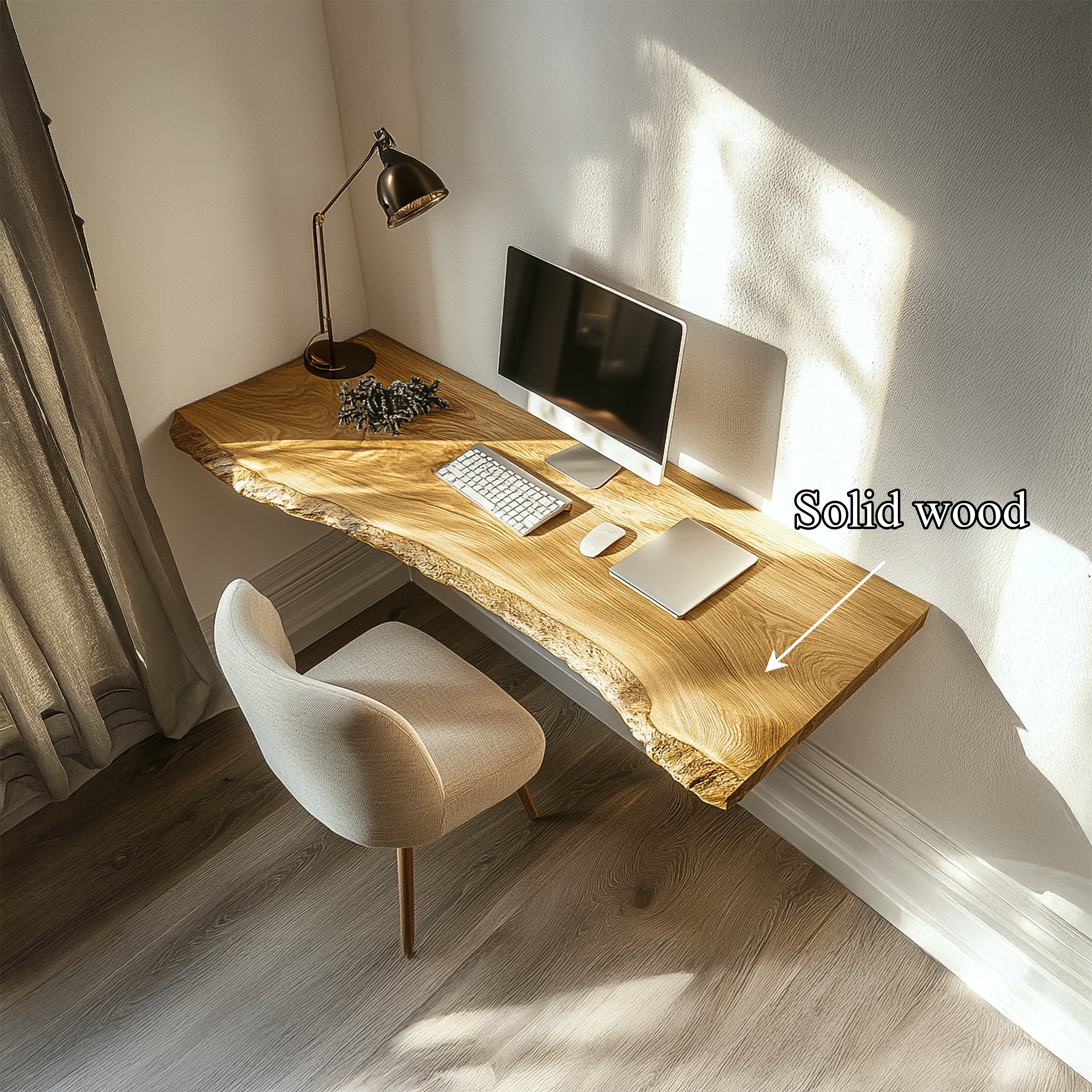 Rustic Organic Wall Mounted Work Desk Solid Wood Home Office Interior Natural Workspace SINLSAFL431