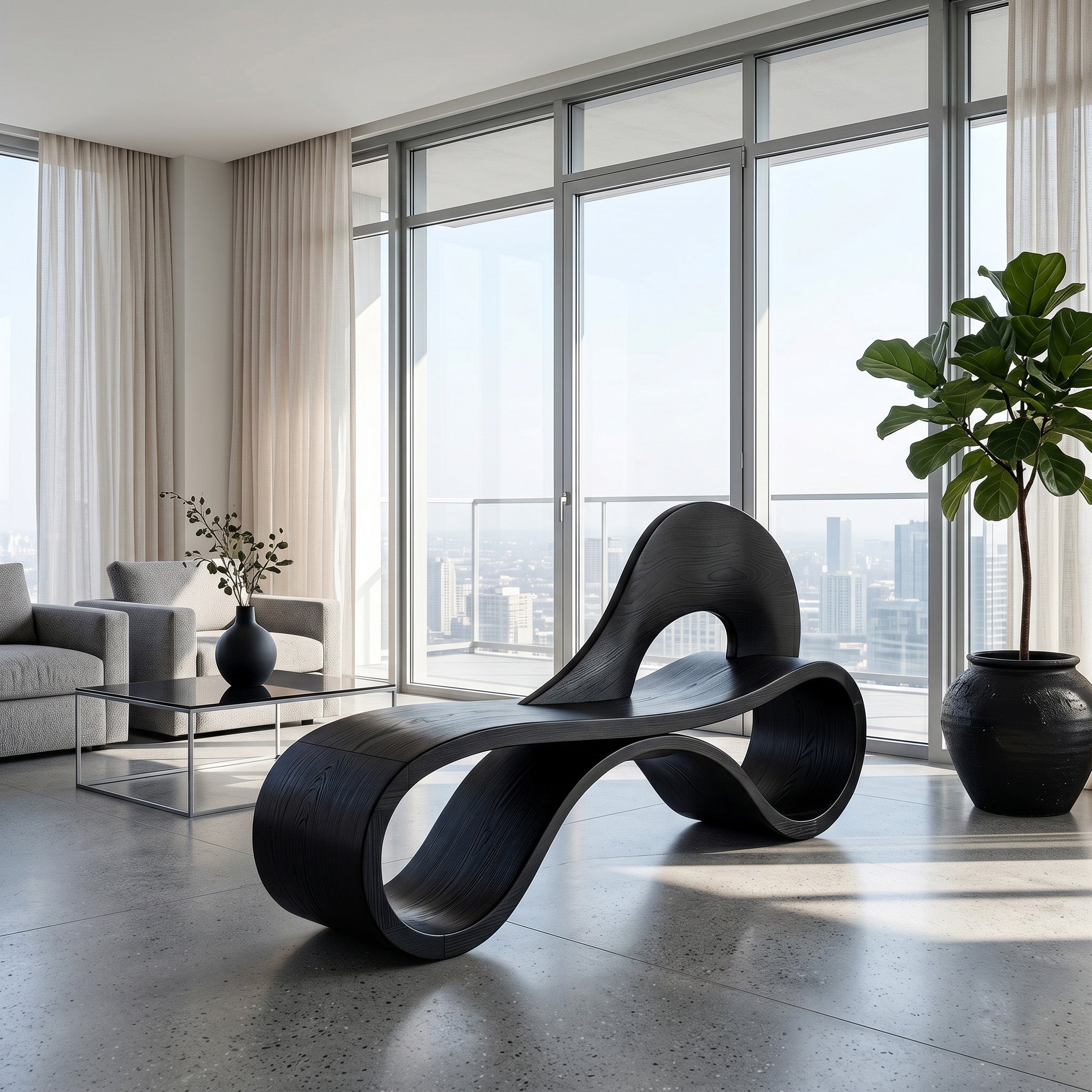 Artistic Wooden Bench With Flowing Sculpture For Luxury Interior RTTHHNCHR161