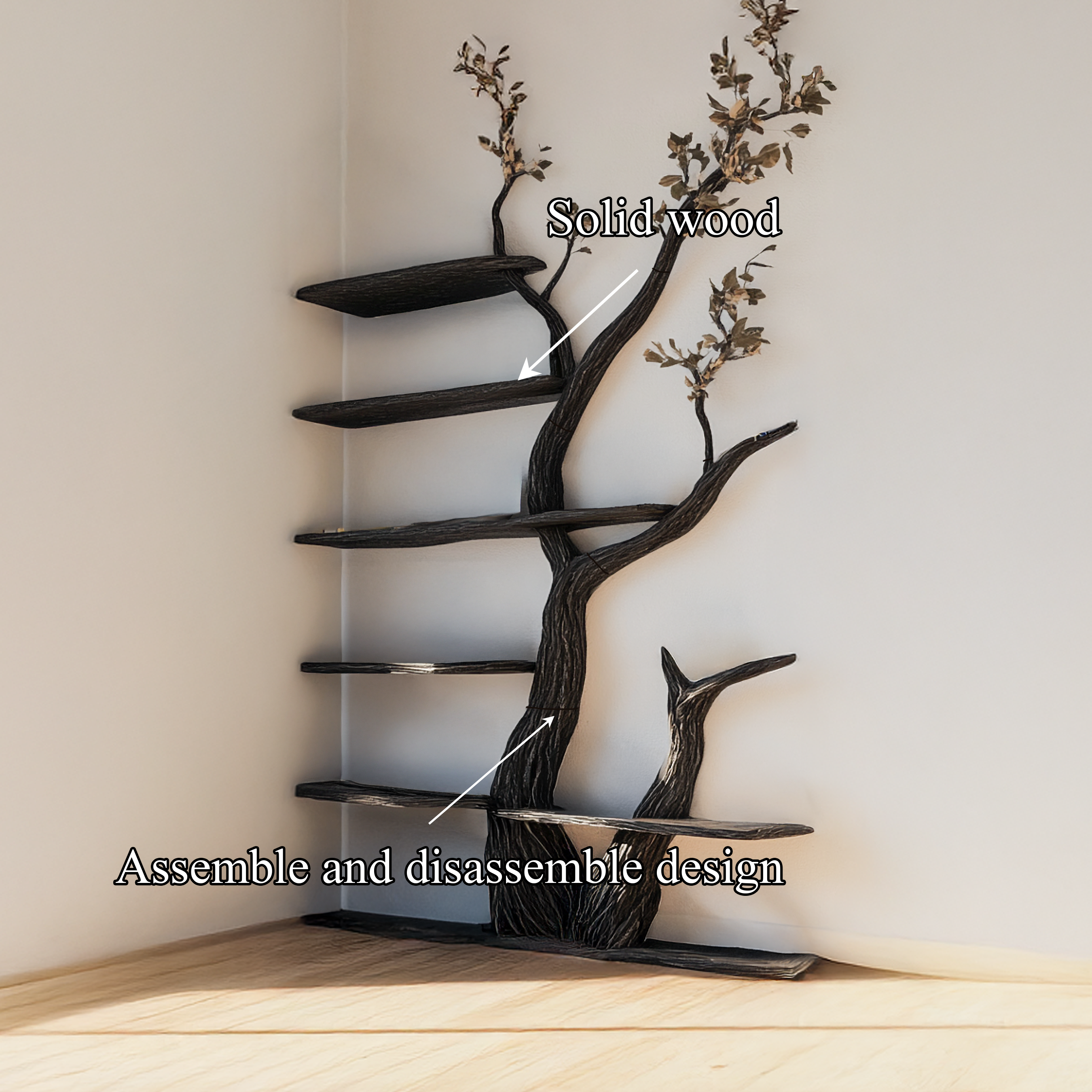 Rustic Modern Tree Bookshelf Living Room Interior Storage Decor SINLSATB605