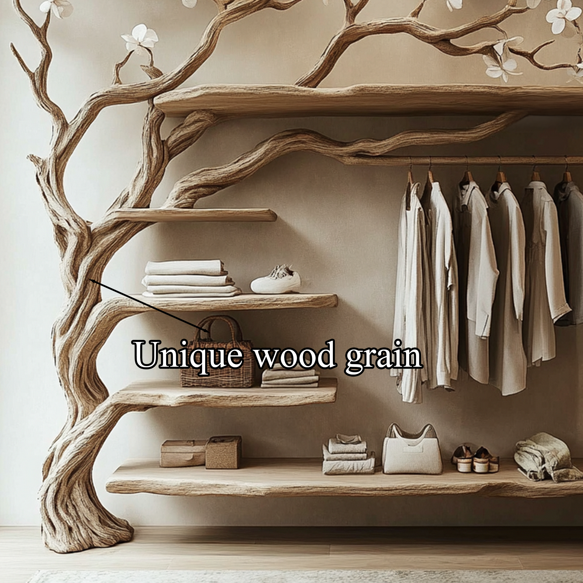 Rustic Tree Coat Rack Wall Mounted Handcrafted SINLTB133