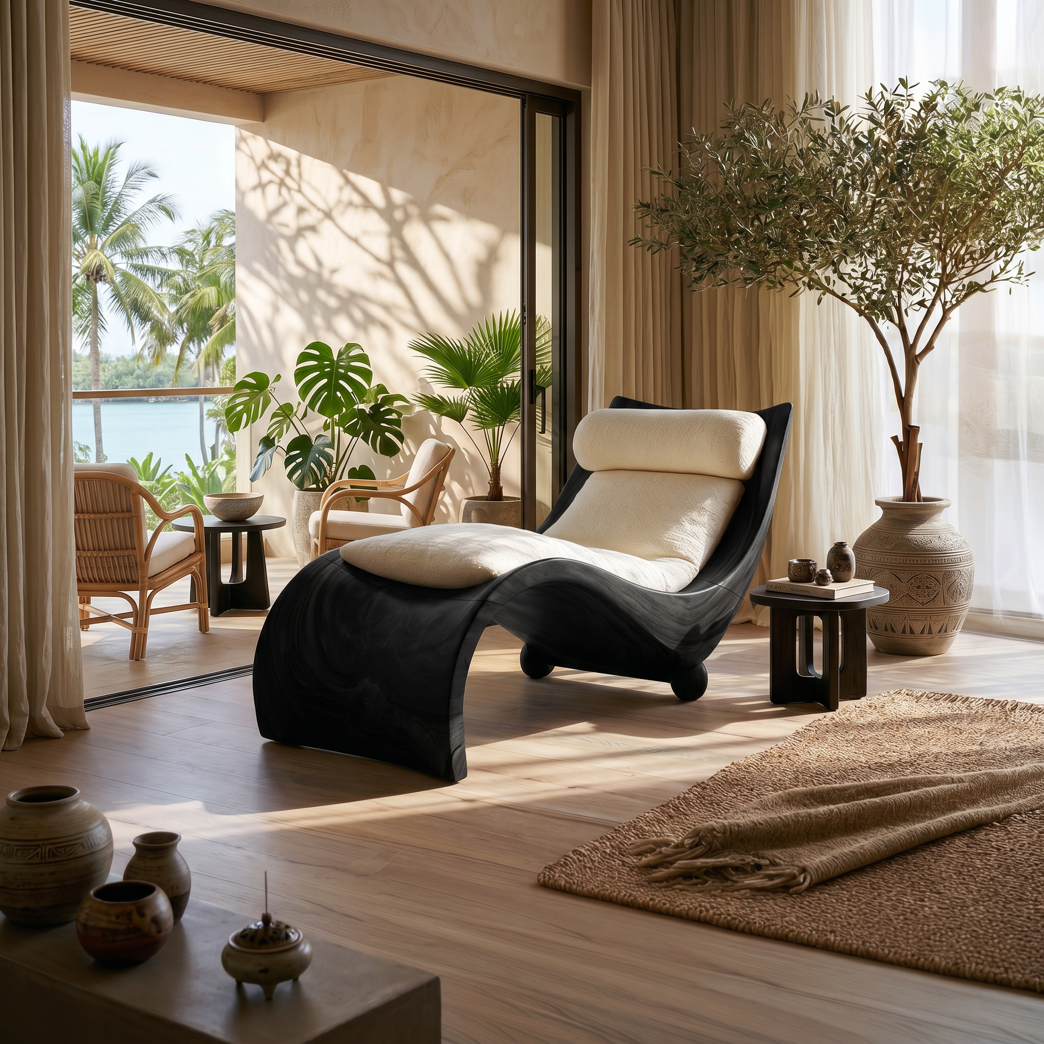 Curved Walnut Chaise Lounge Luxury Contemporary Living Room Decor SILDTTRDB001