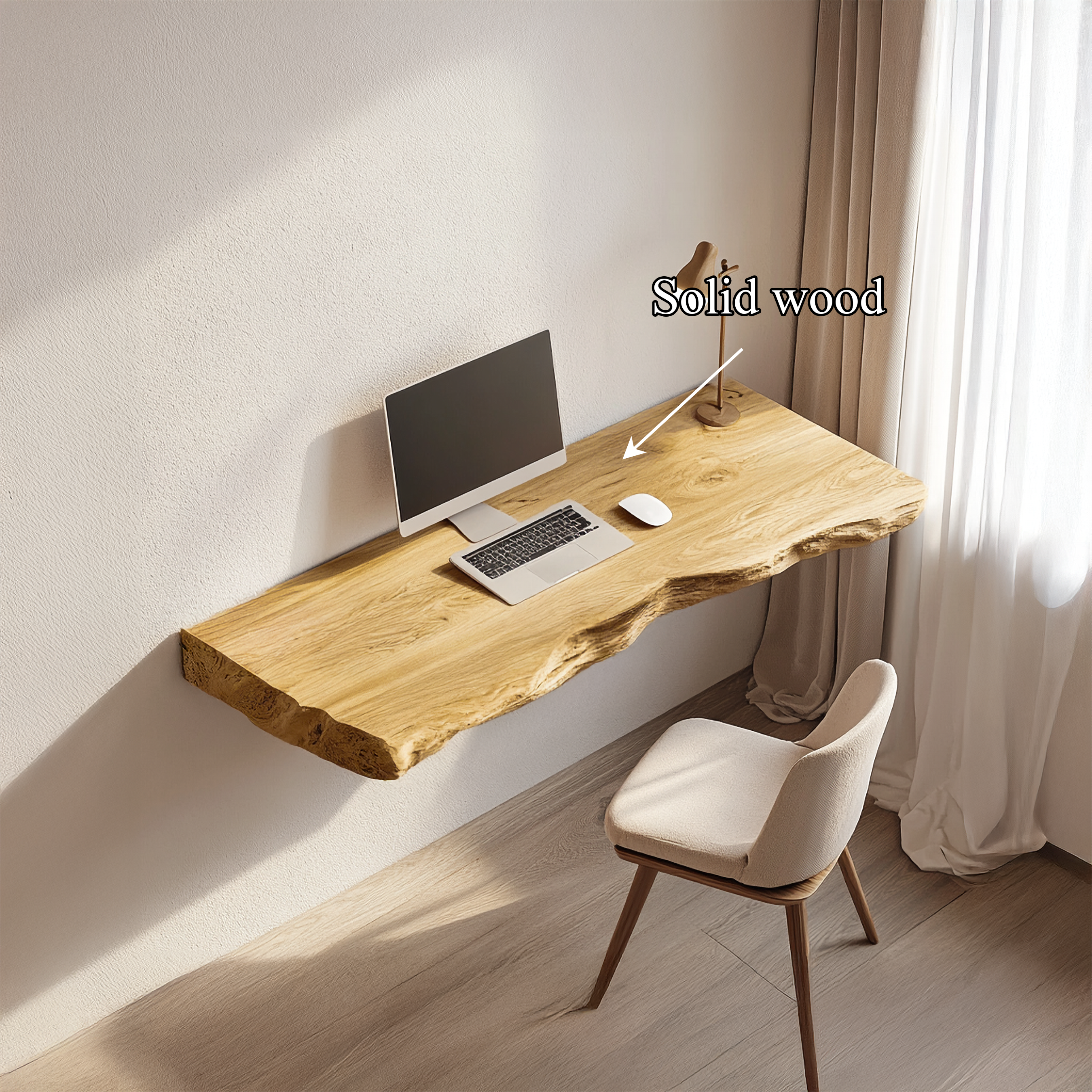 Rustic Sculptural Wall Mounted Console Desk Solid Wood Home Office Interior Modern Workspace SINLSAFL430