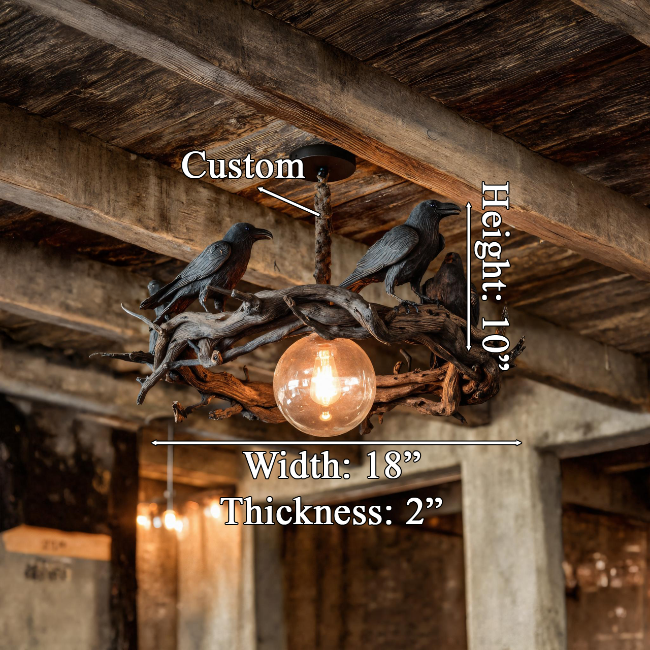 Rustic Driftwood Chandelier With Black Crow Accents For Home Decor SITHTTHW001