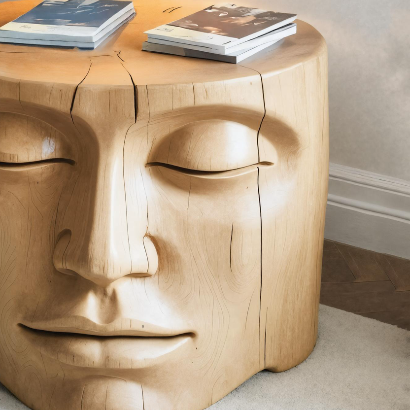Modern Wood Face Side Table Sculptural Wooden Nightstand For Living Room Or Bedroom SITHHNSTA006
