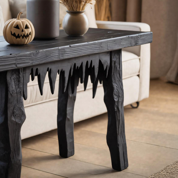 Rustic Black Wooden Halloween Console Table With Dripping Edge Design For Entryway SITHTTHW002