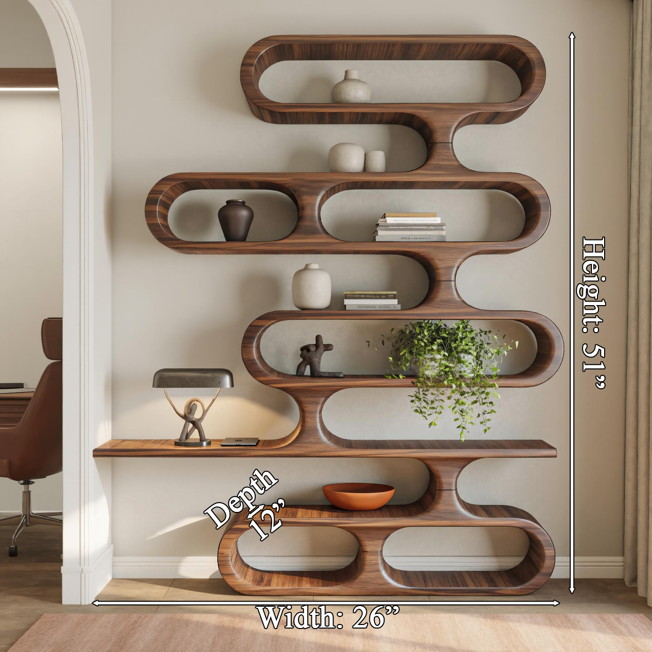 Organic Sculptural Wood Bookshelf With Curved Form For Living Room Or Office SITHTTBS022