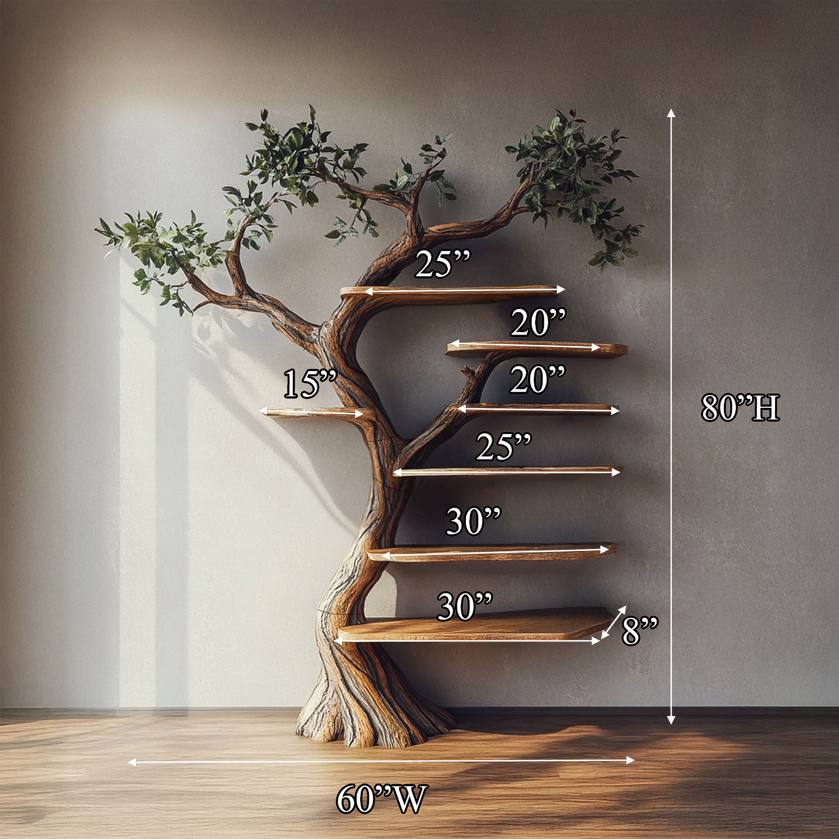 Rustic Tree Branch Shelf Christmas Bedroom SINLSATB582