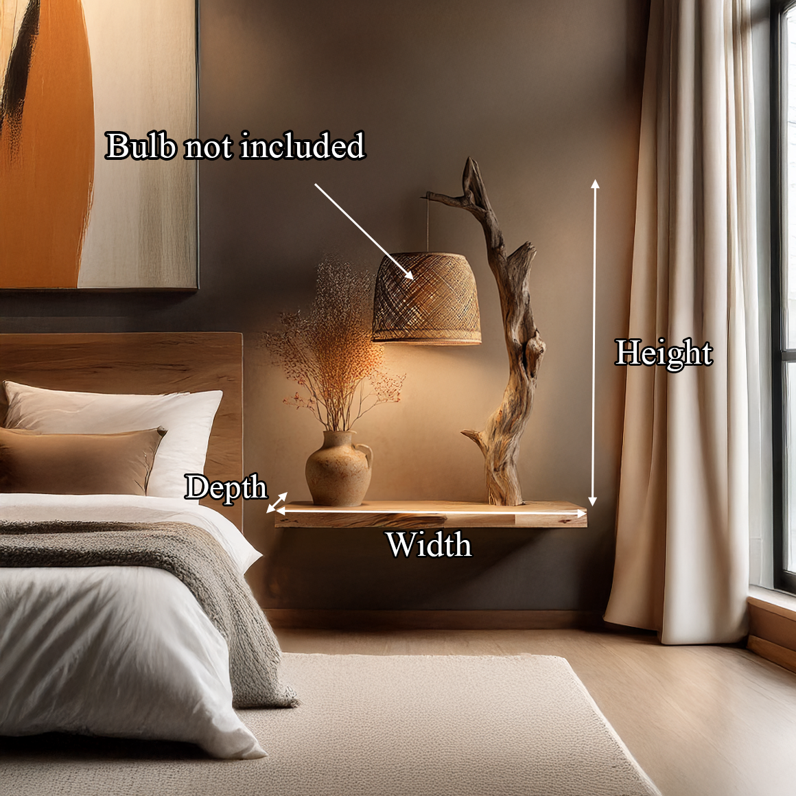 Floating Solid Wood Shelf Sculptural Accent Bedroom Interior Decor SINLSAFL317