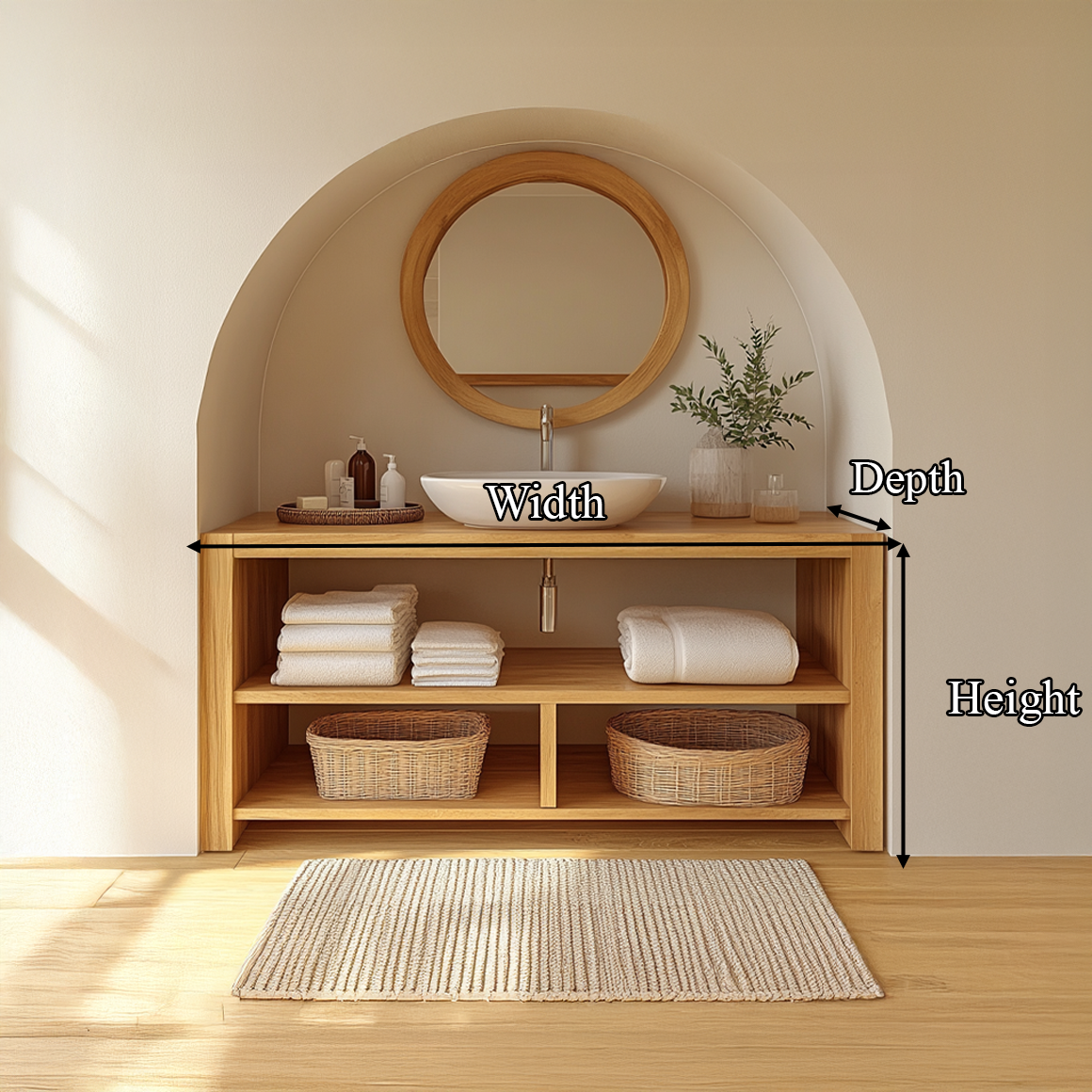 Minimalist Bathroom Storage Cabinet With Open Shelves And Natural Wood Design For Bathroom SINLSABRV209