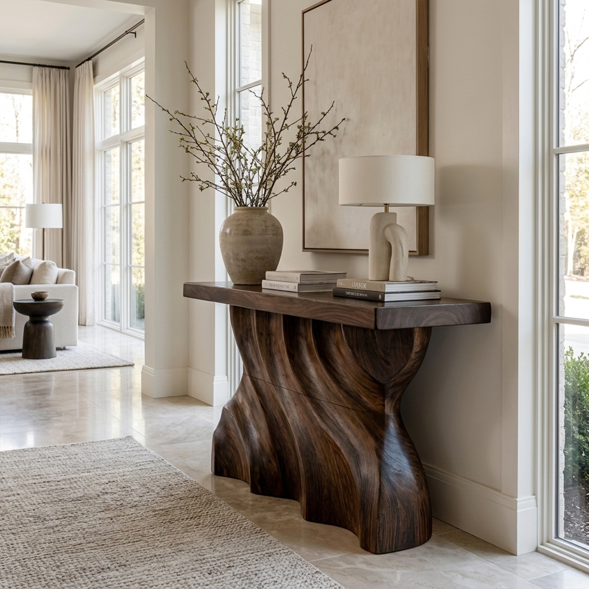 Midcentury Console Table Sculpted Wave Base Entryway Display SINLKICS404