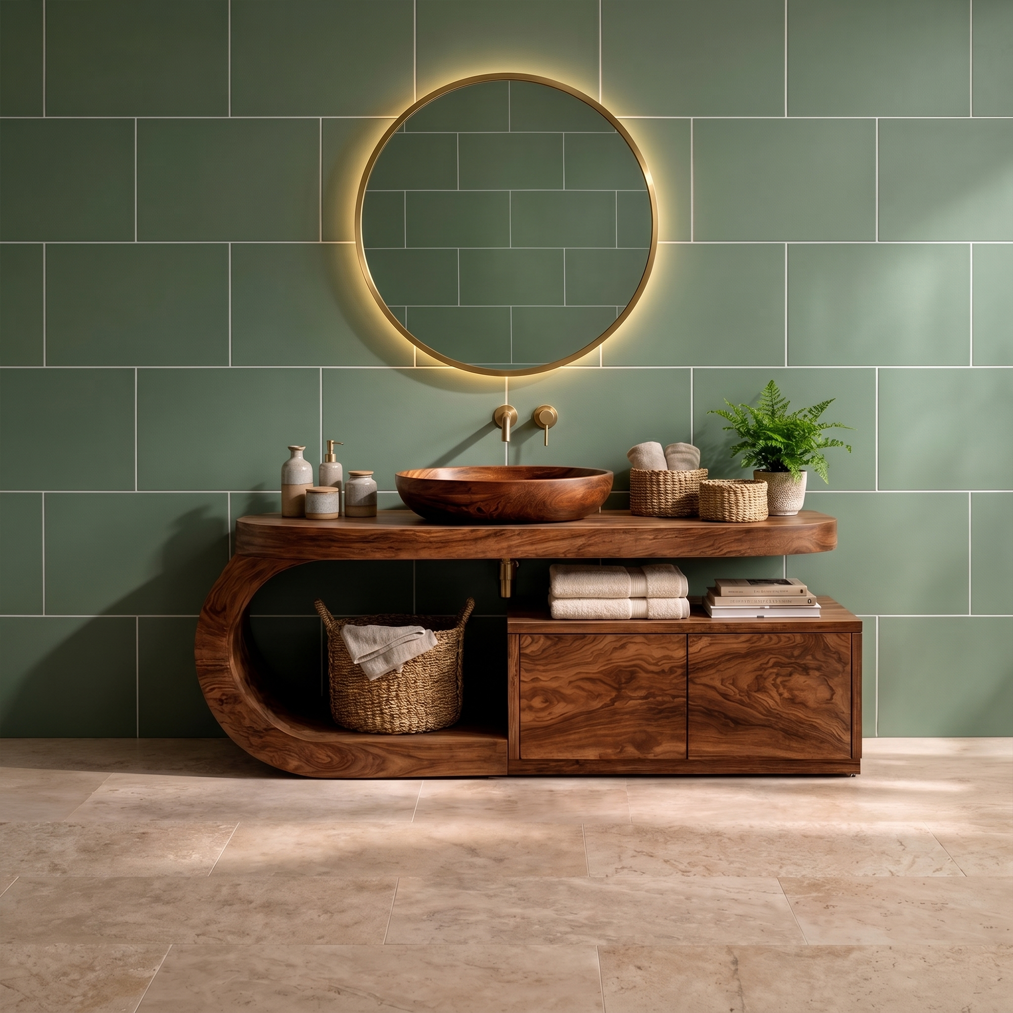 Organic Curved Bathroom Vanity For Bathroom And Powder Room SINLKIBRV299