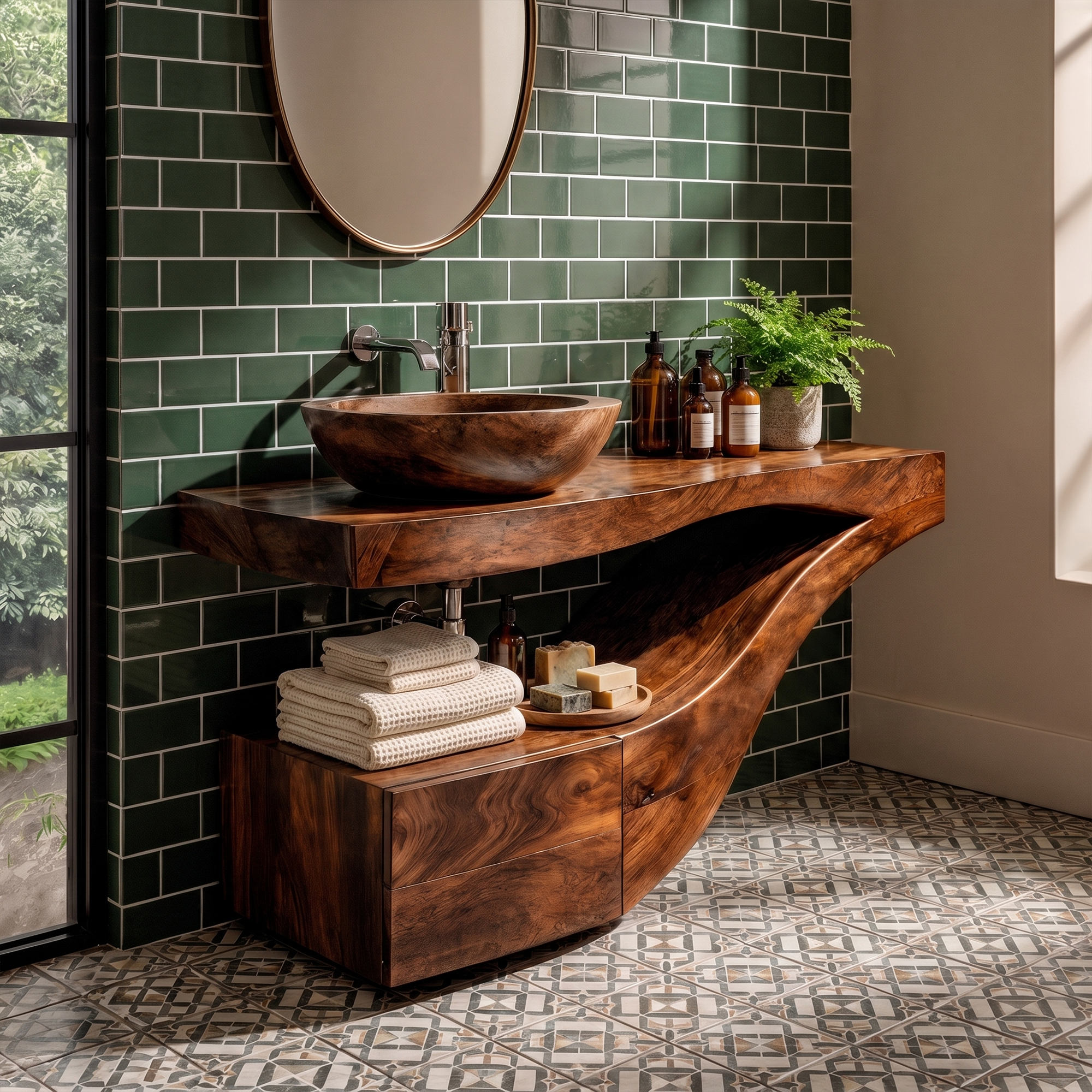 Organic Curved Floating Bathroom Vanity For Bathroom And Powder Room SINLKIBRV302