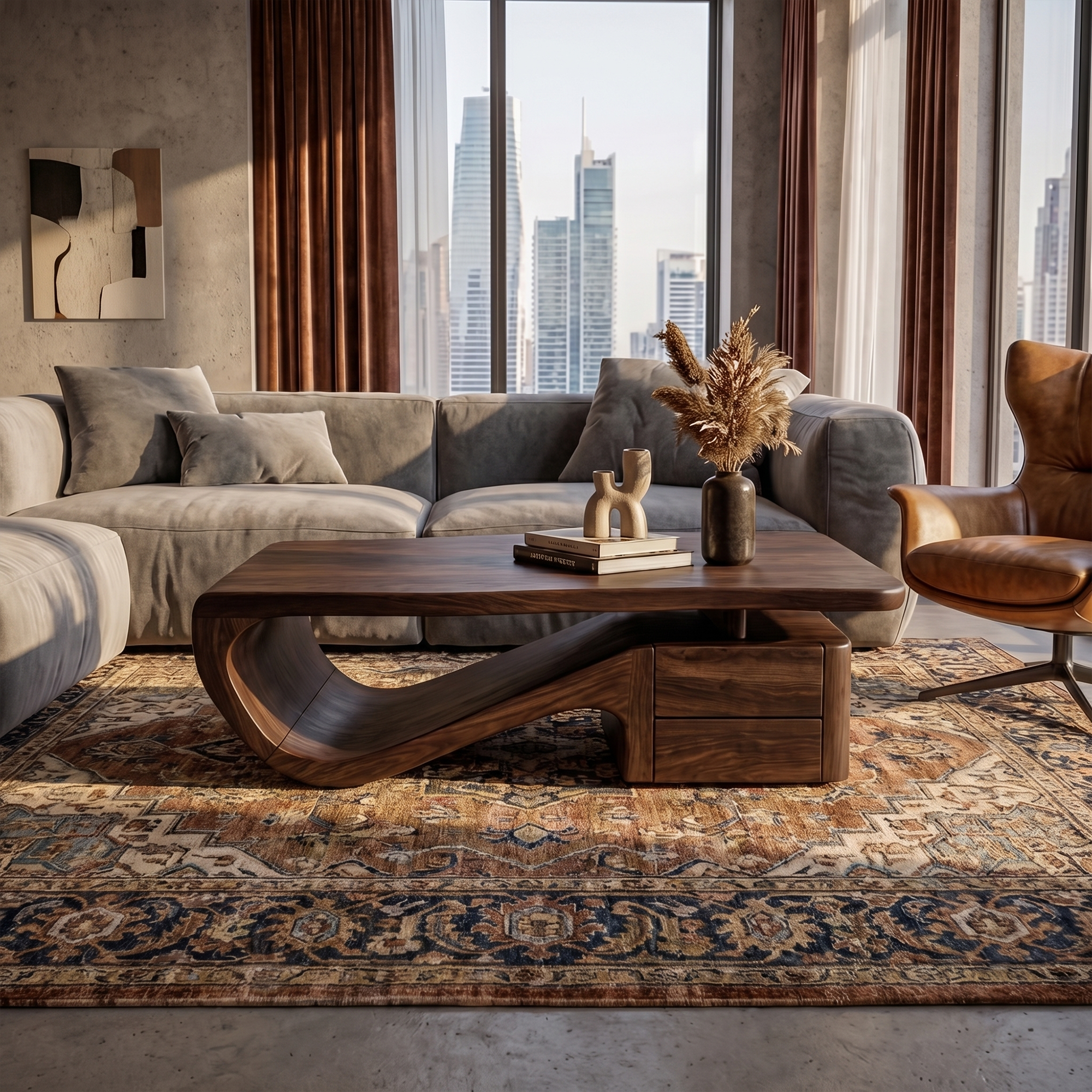 Organic Sculptural Coffee Table With Storage For Living Room And Lounge SINLKICF360