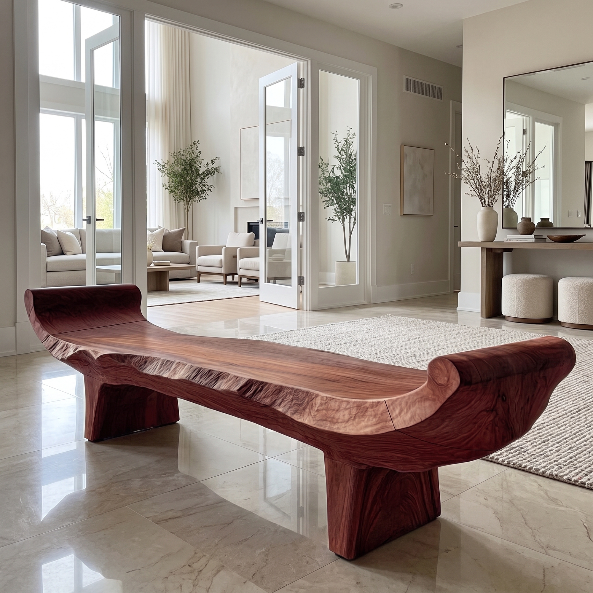 Minimalist Console Table With Sculptural Wood Base For Entryway SINLKIRS130